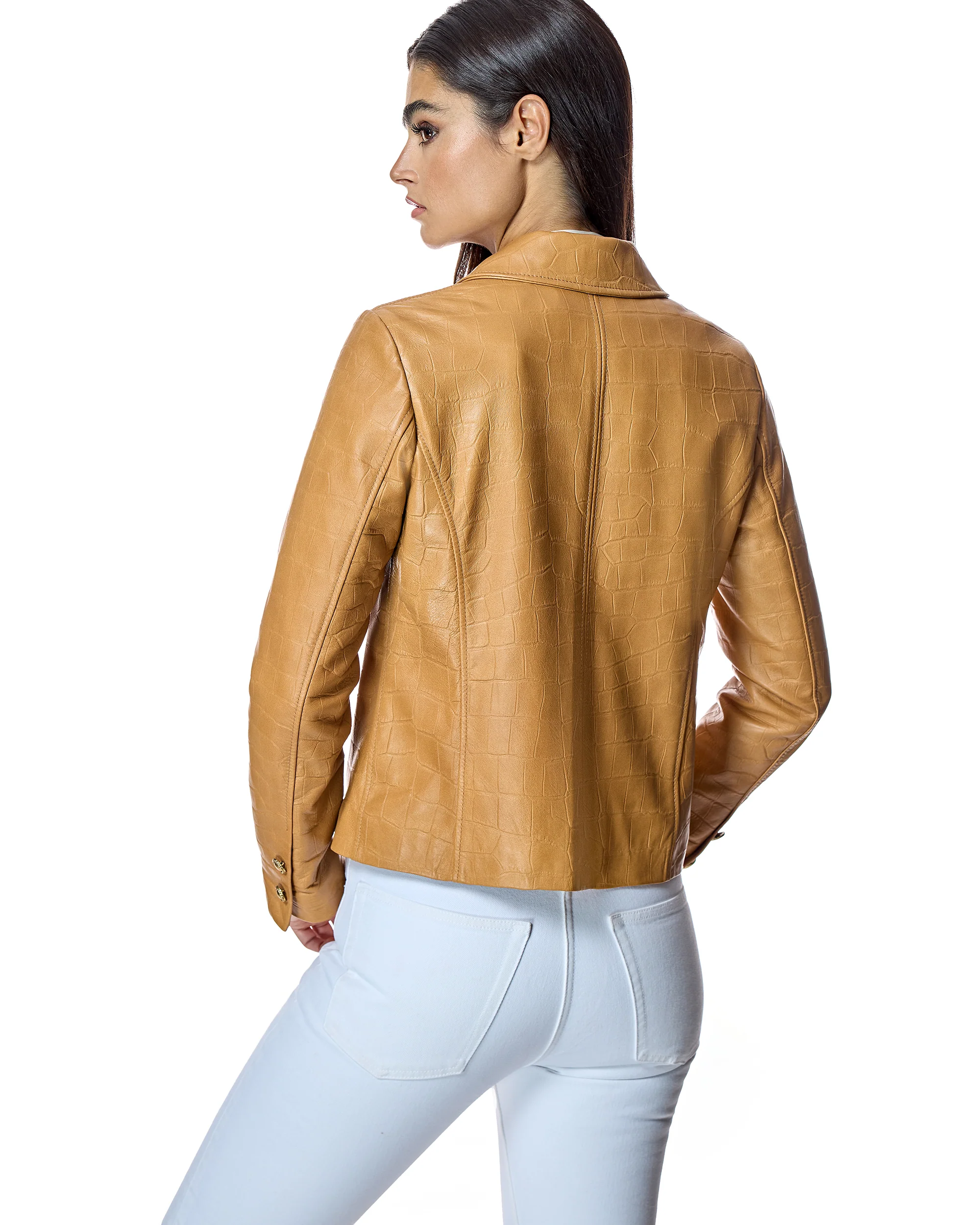 Croc Stamped Leather Jacket-Maximilian - Image 9