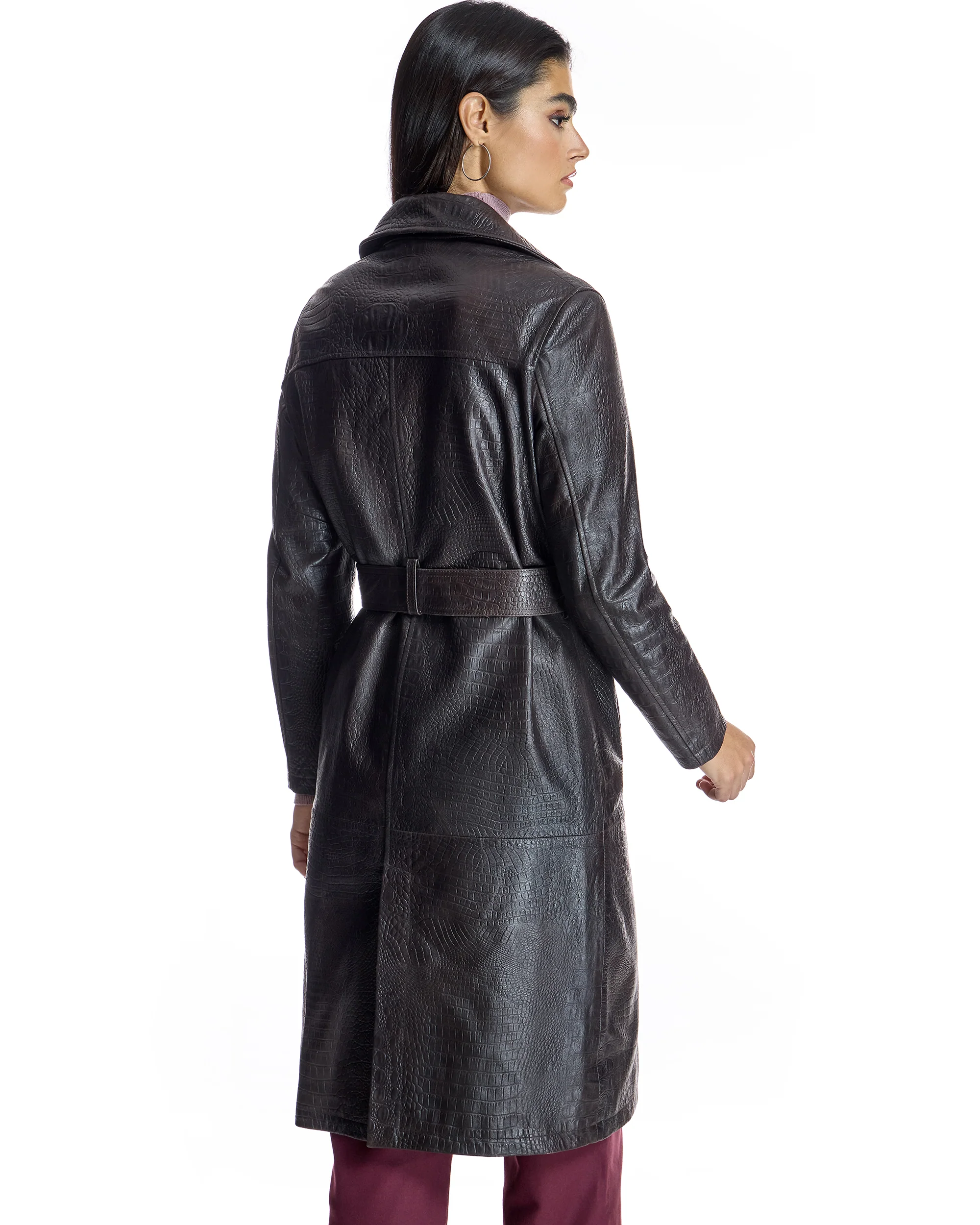 Maximilian Croc Stamped Leather Trench Coat- Maximilian - Image 3