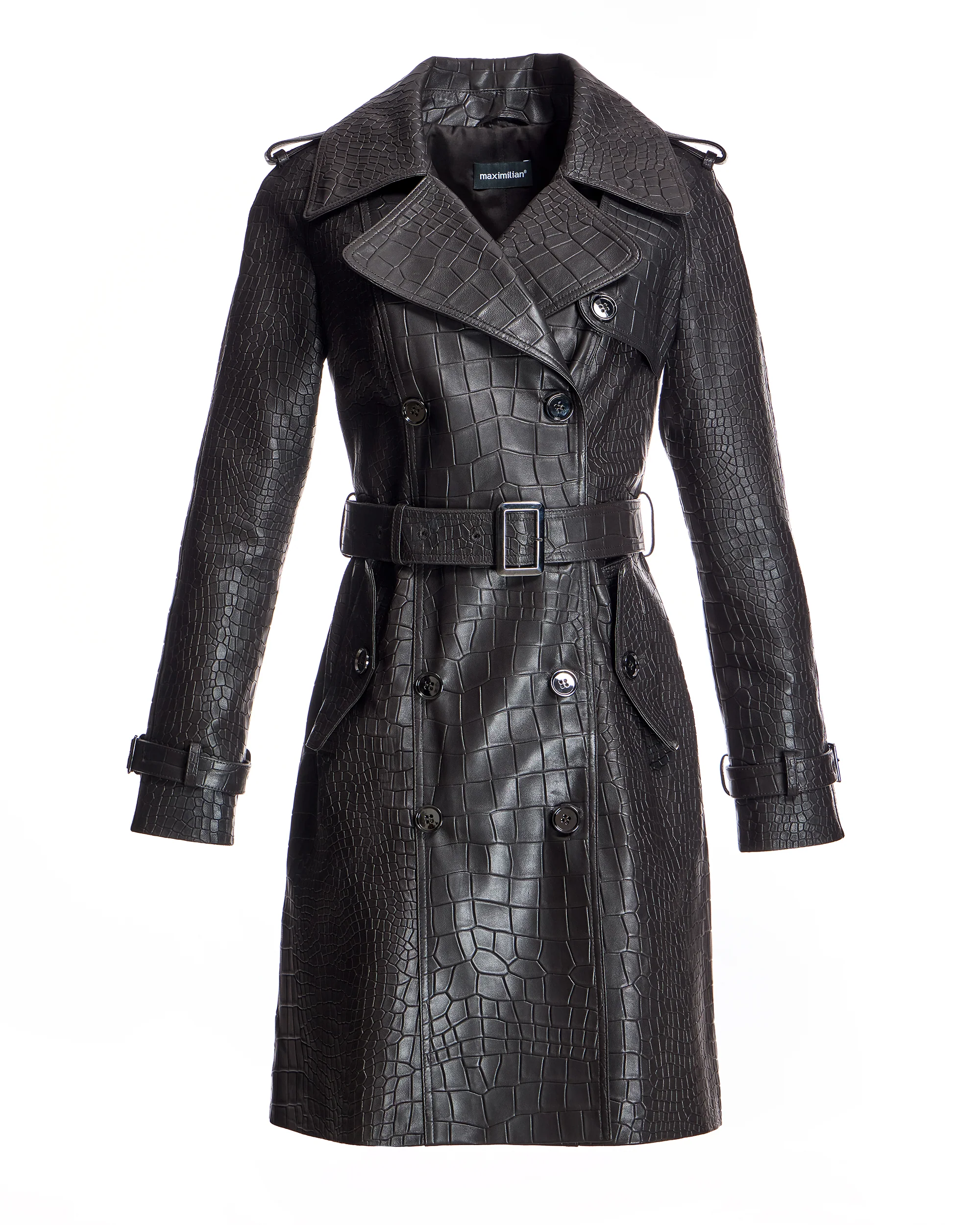 Croc Stamped Leather Trench Coat- Maximilian - Image 11