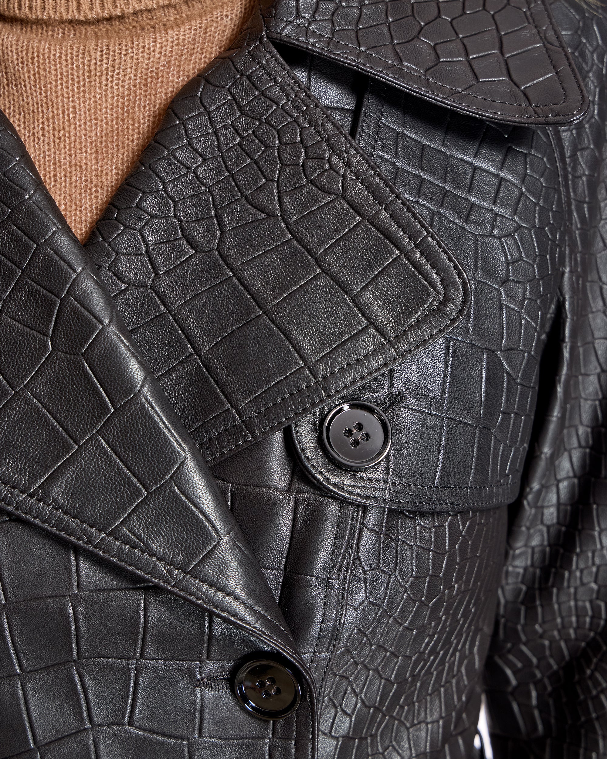 Croc Stamped Leather Trench Coat- Maximilian - Image 12