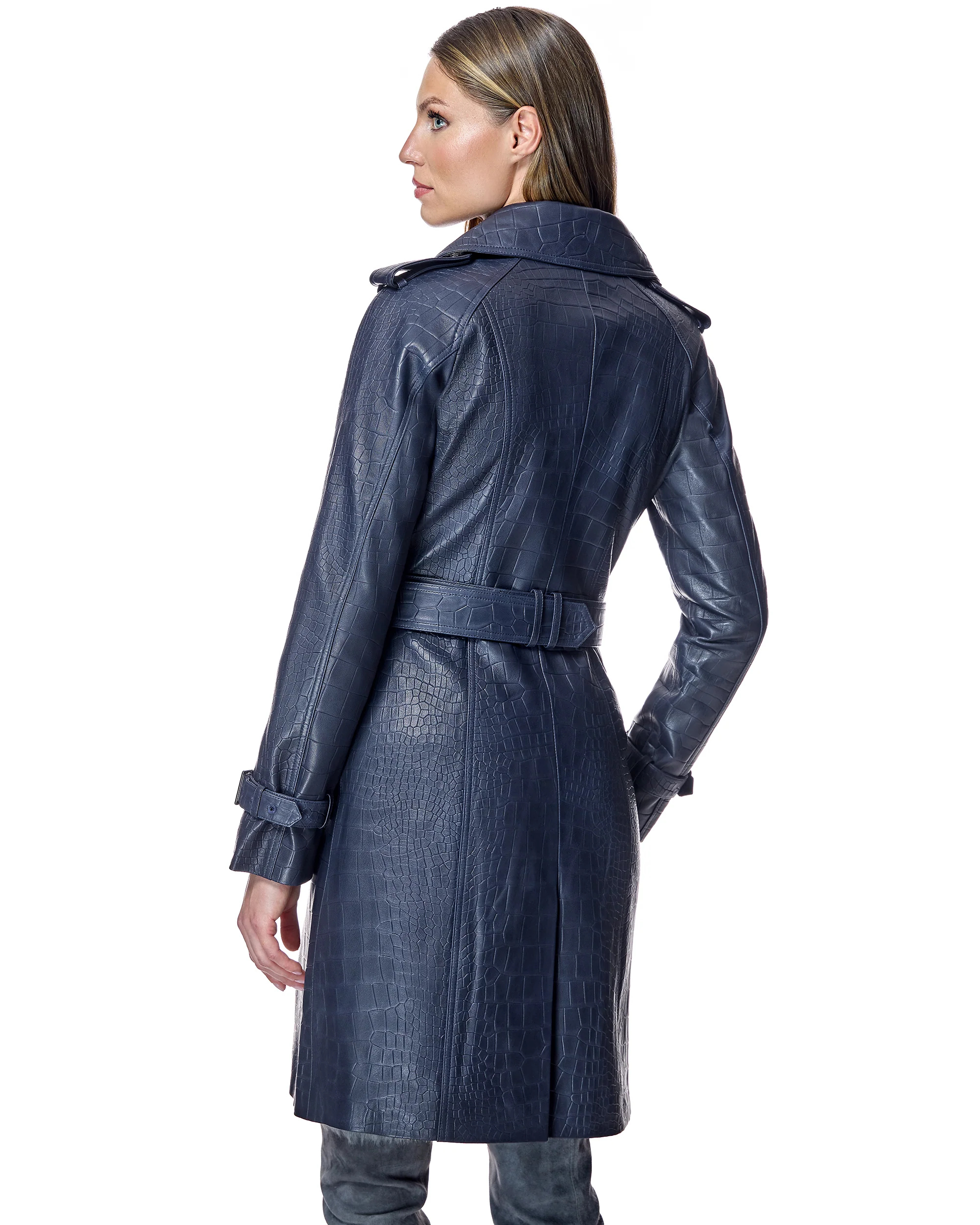Croc Stamped Leather Trench Coat- Maximilian - Image 3