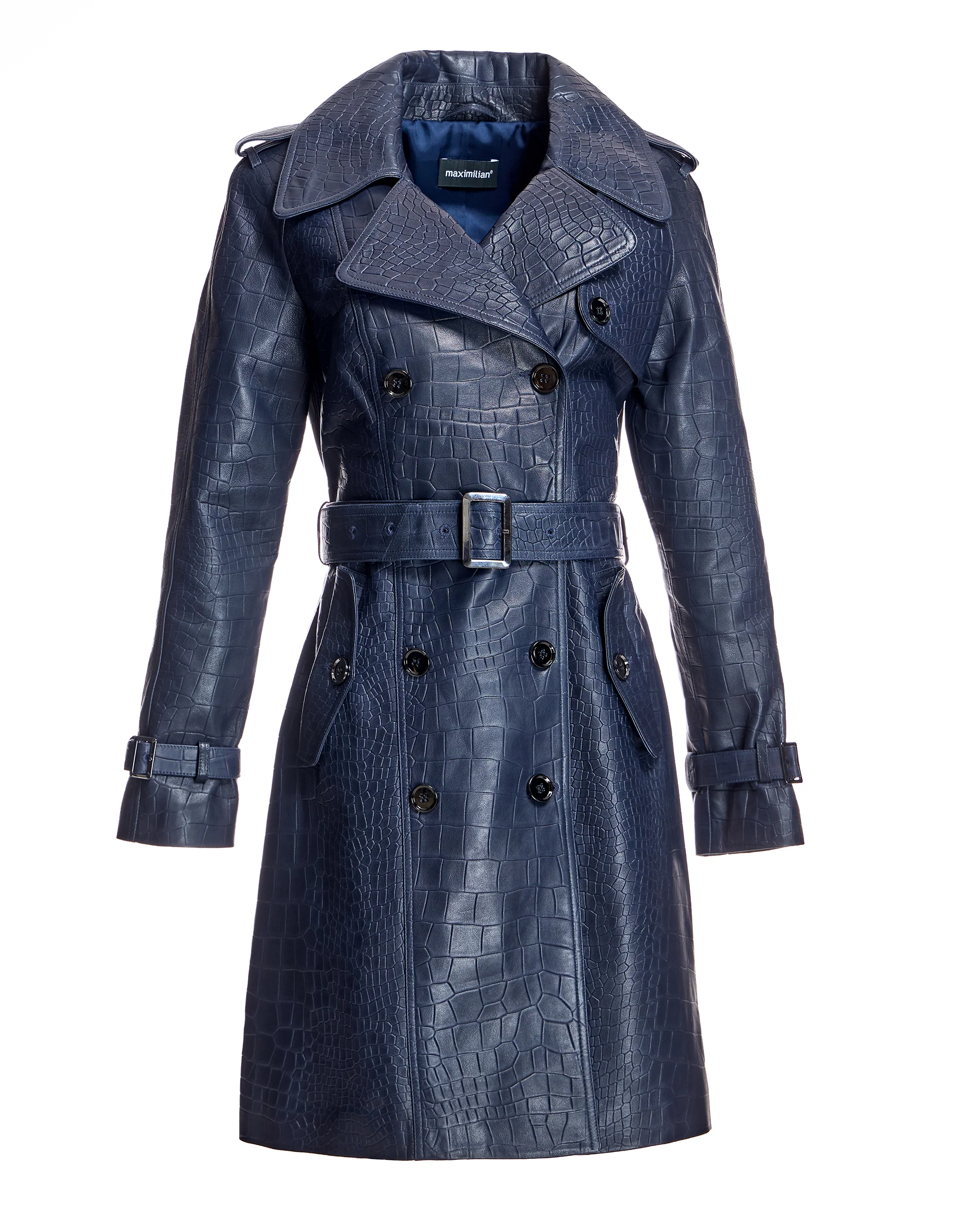 Croc Stamped Leather Trench Coat- Maximilian - Image 5