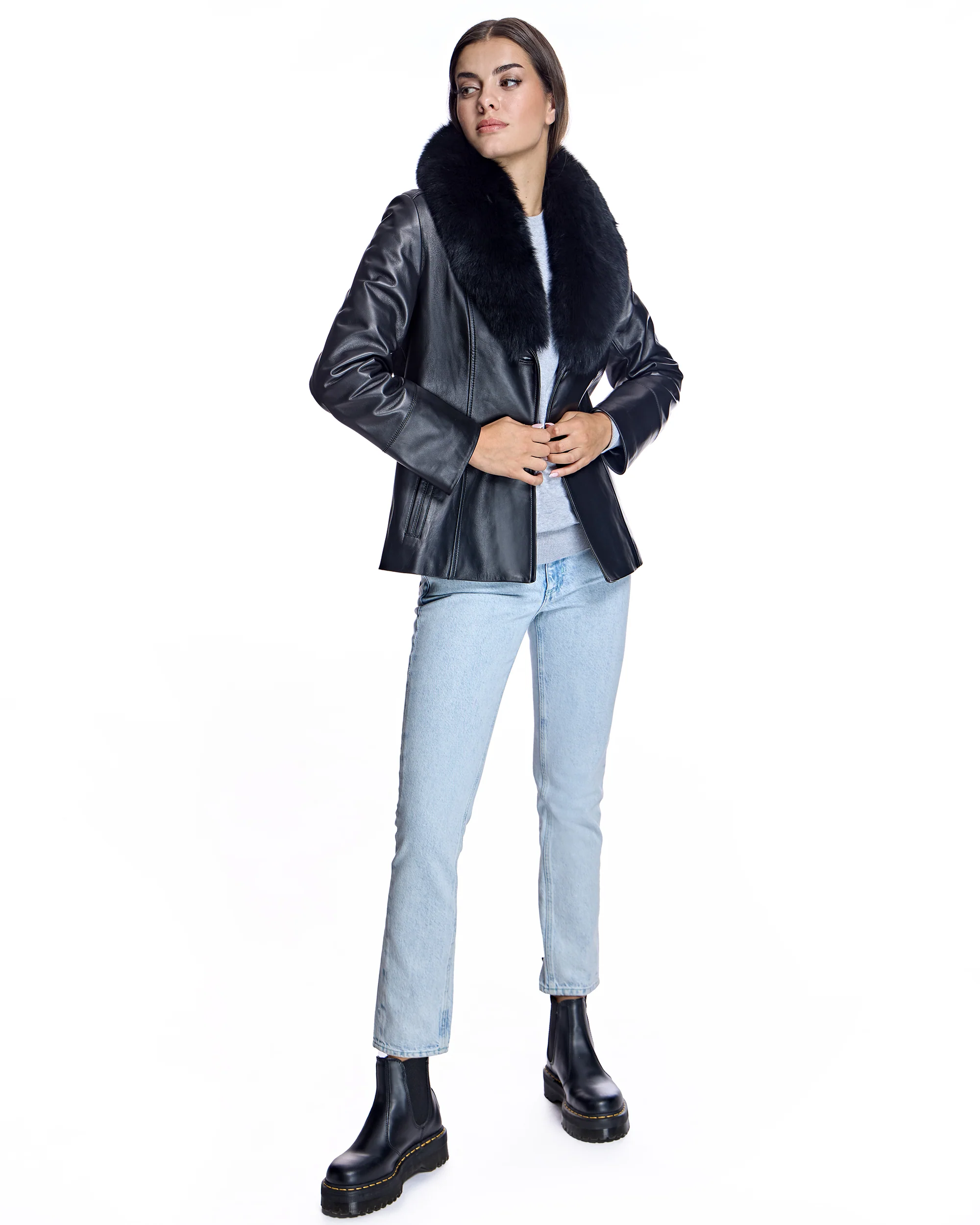 Maximilian Fur-Trimmed Leather Jacket- Maximilian - Image 3