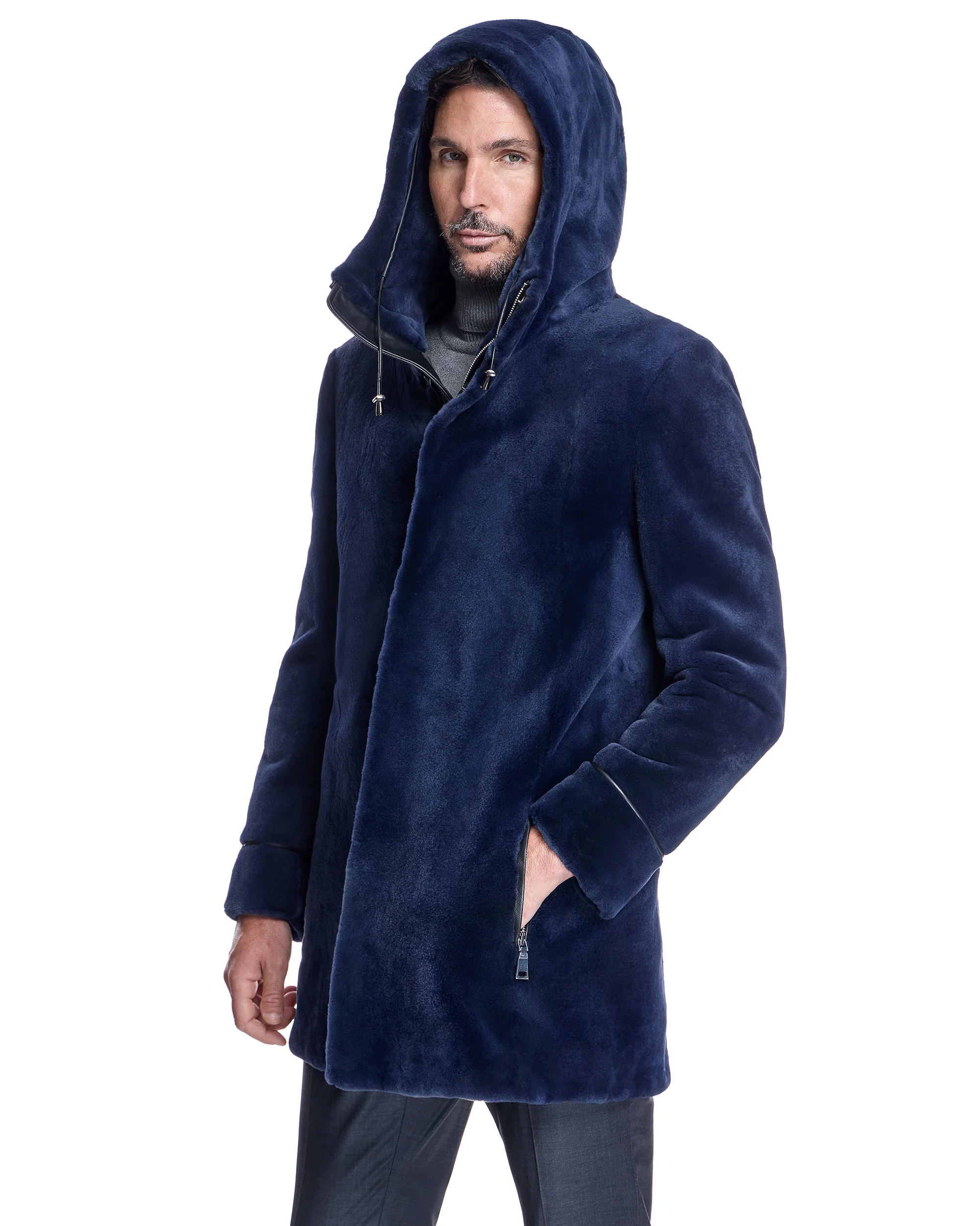 Men's Sheared Mink Hooded Coat - Image 6