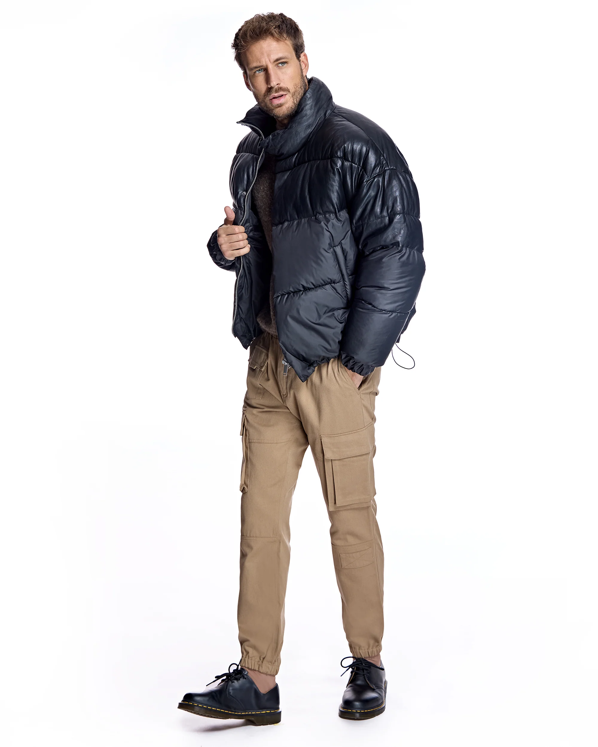 Men's Leather and Poly Horizontal Bomber - Image 3
