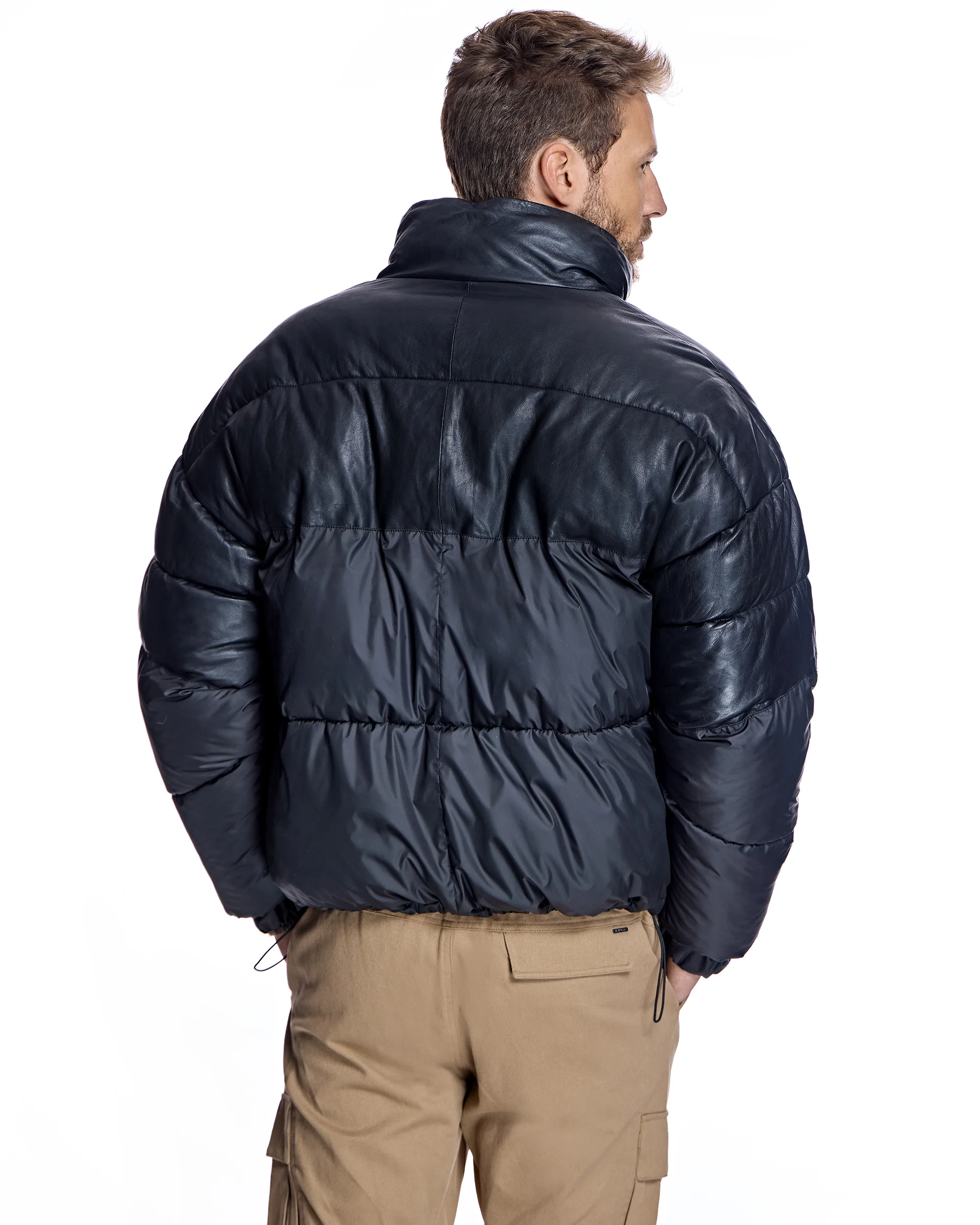 Men's Leather and Poly Horizontal Bomber - Image 4
