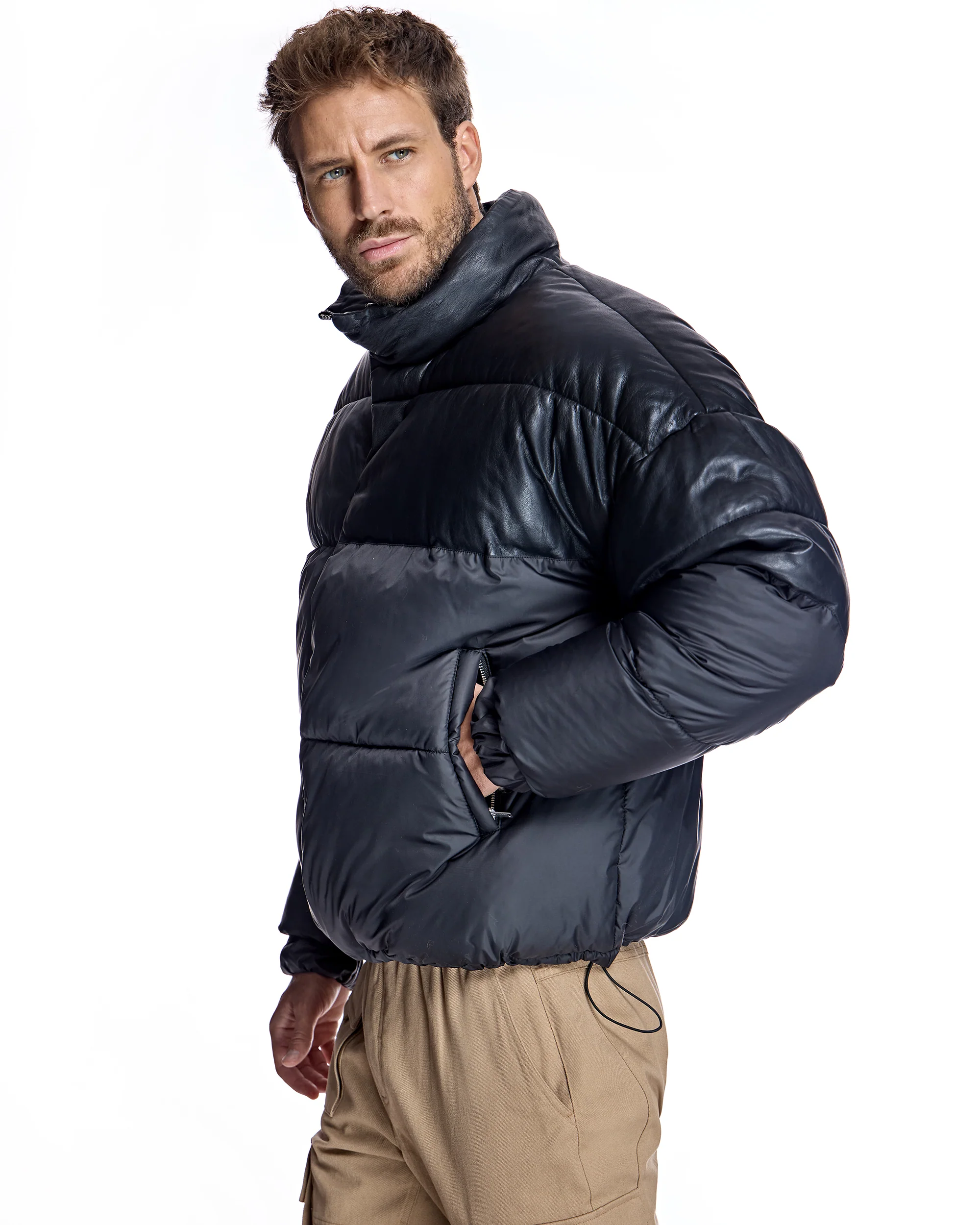 Men's Leather and Poly Horizontal Bomber - Image 6