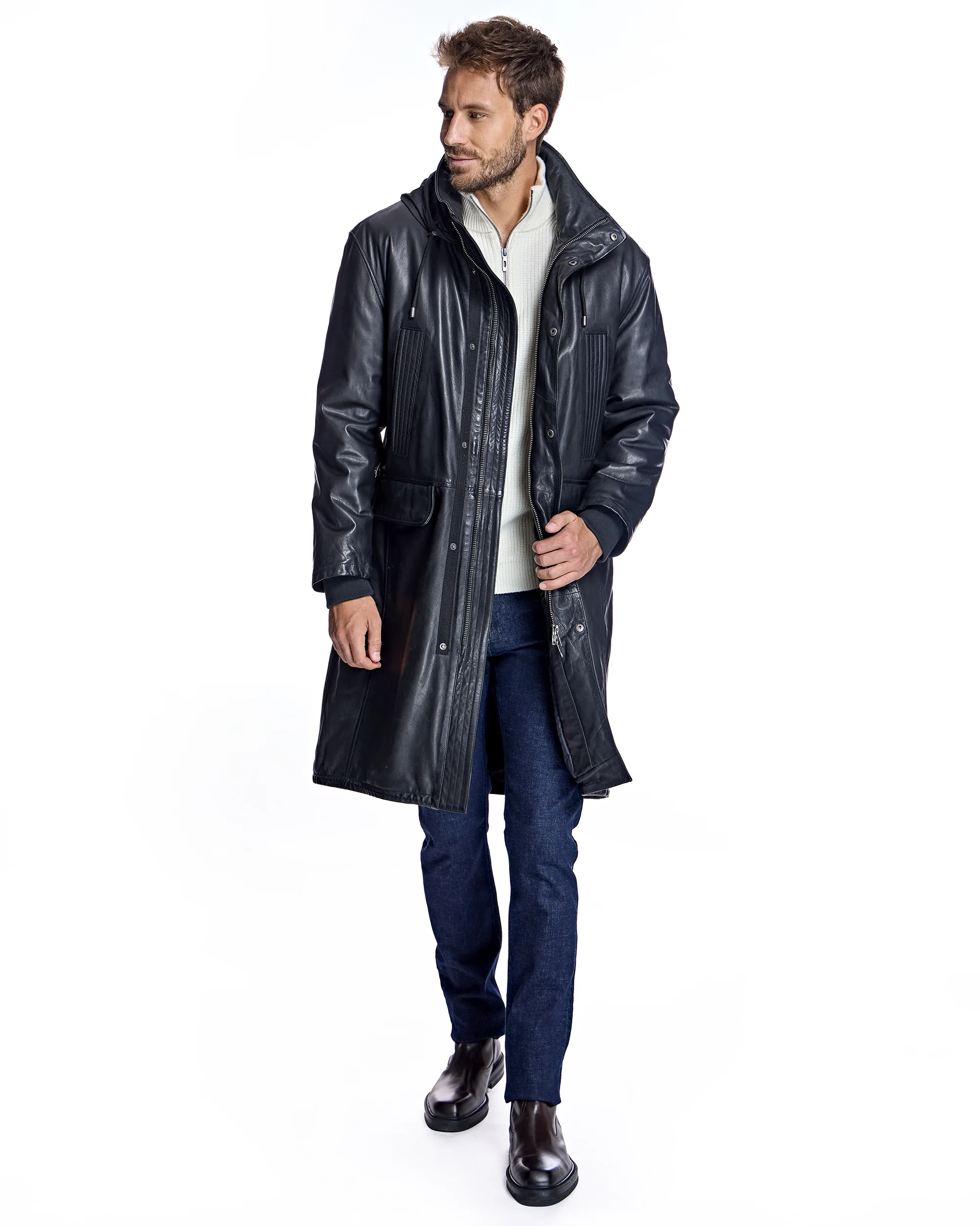 Men's Hooded Leather Coat - Image 3