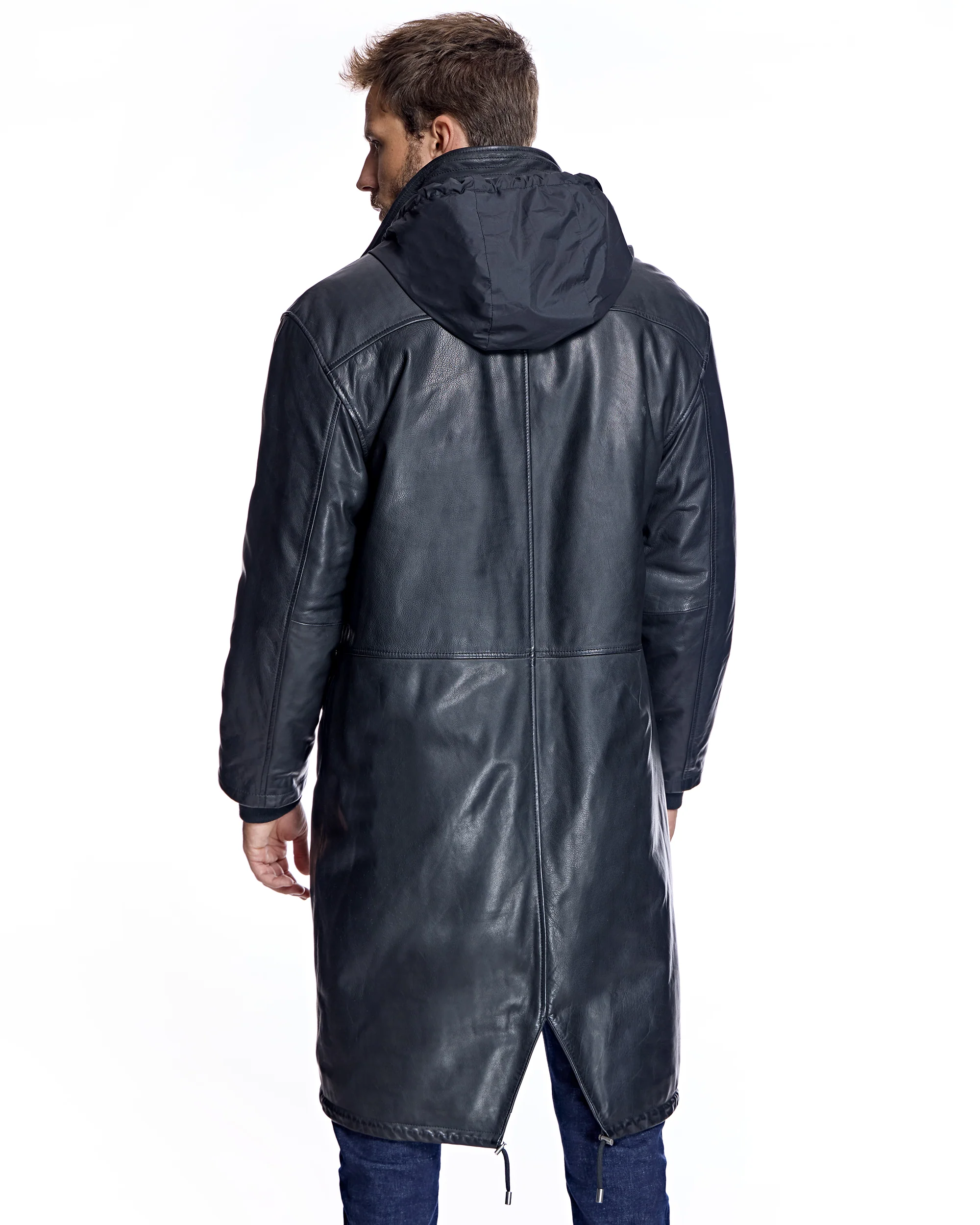 Men's Hooded Leather Coat - Image 4