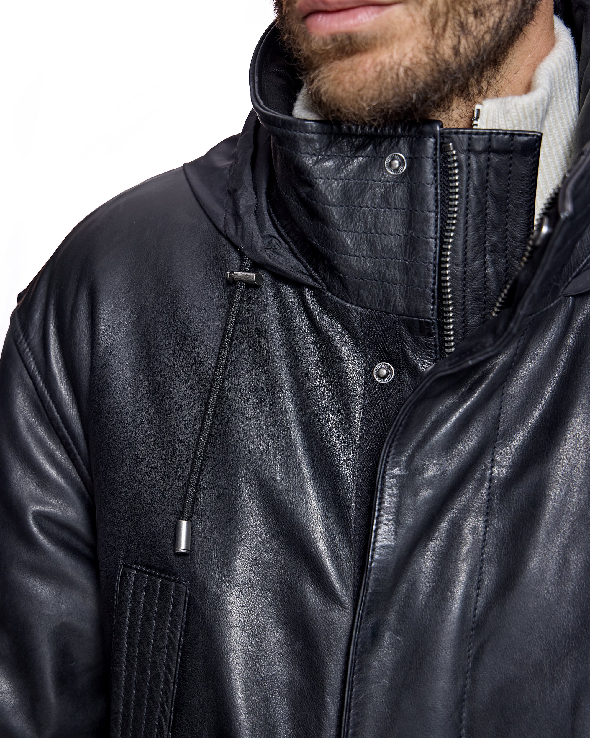 Men's Hooded Leather Coat - Image 6