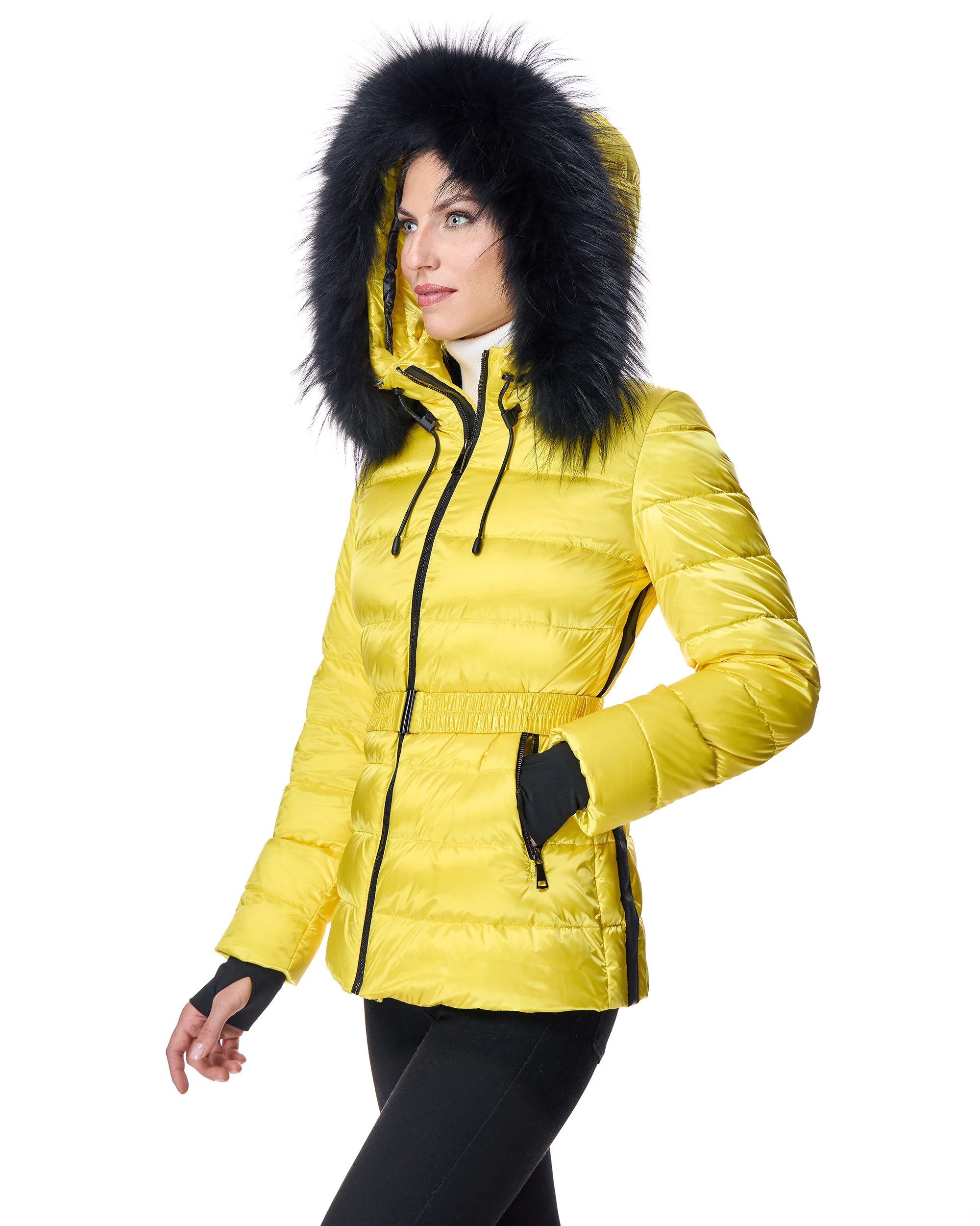 Julia & Stella Nylon Puffer Jacket with Raccoon Trimmed Hood - Image 3
