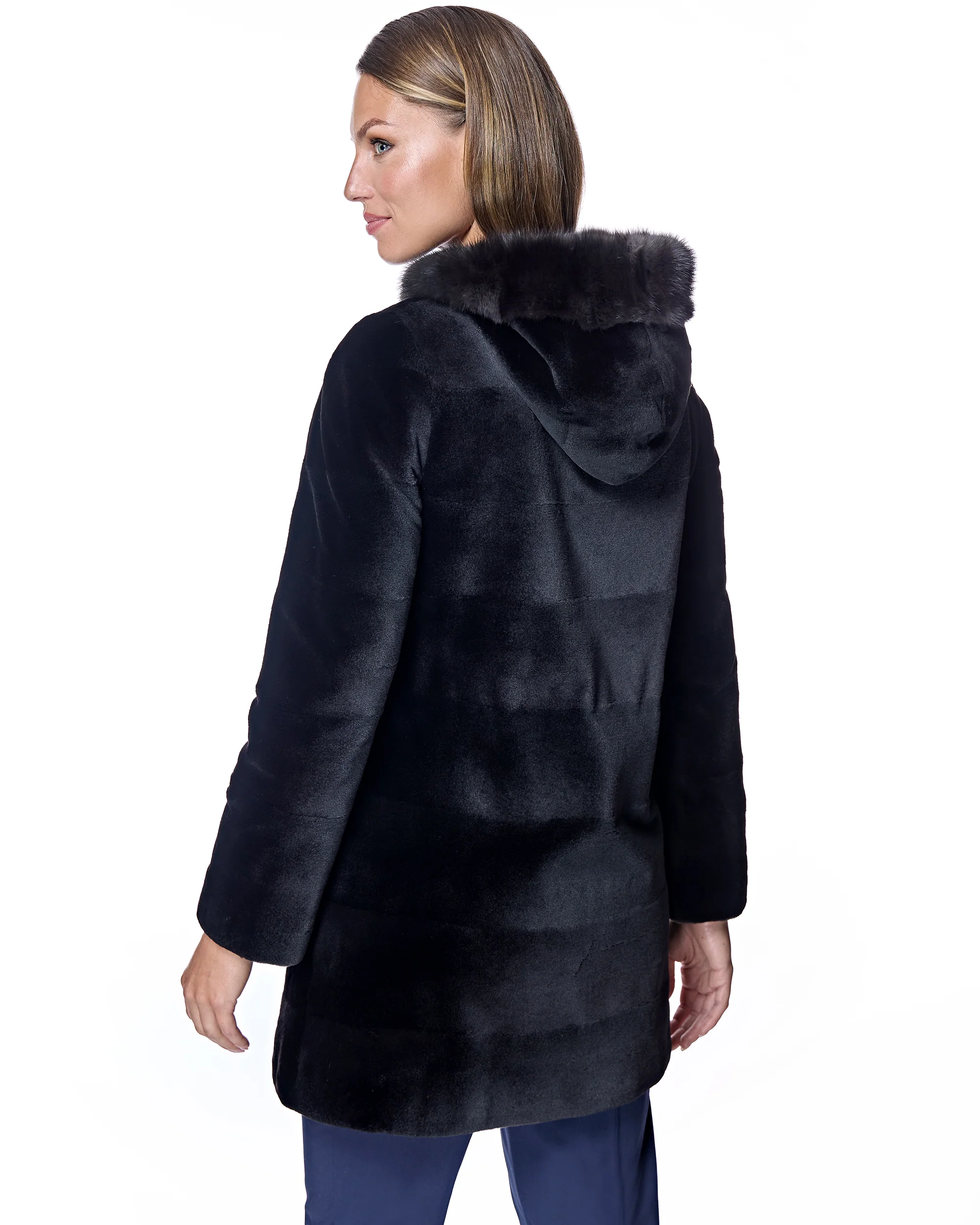 Sheared Mink Reversible Coat with Sable Trim-Maximilian - Image 3