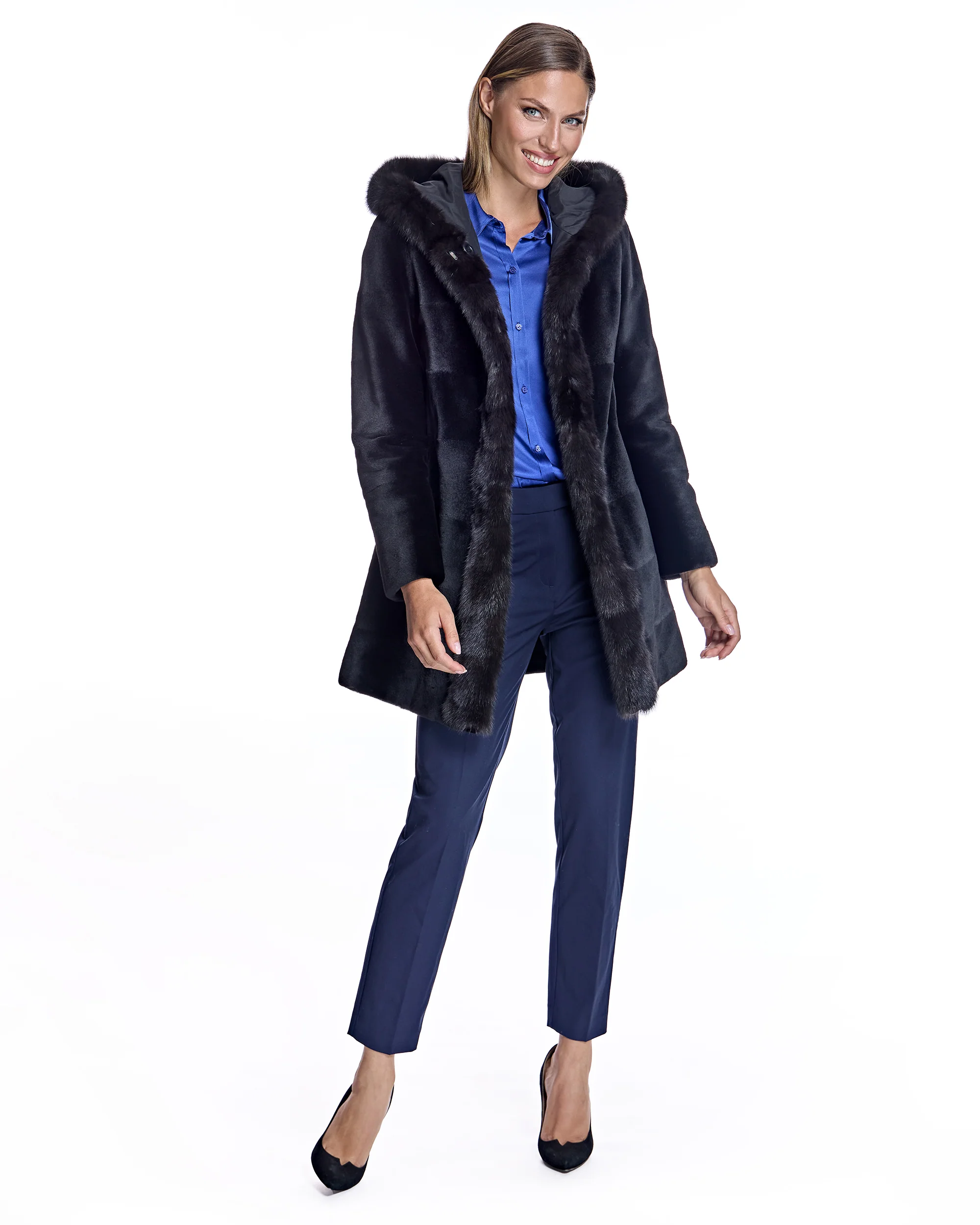 Sheared Mink Reversible Coat with Sable Trim-Maximilian - Image 4