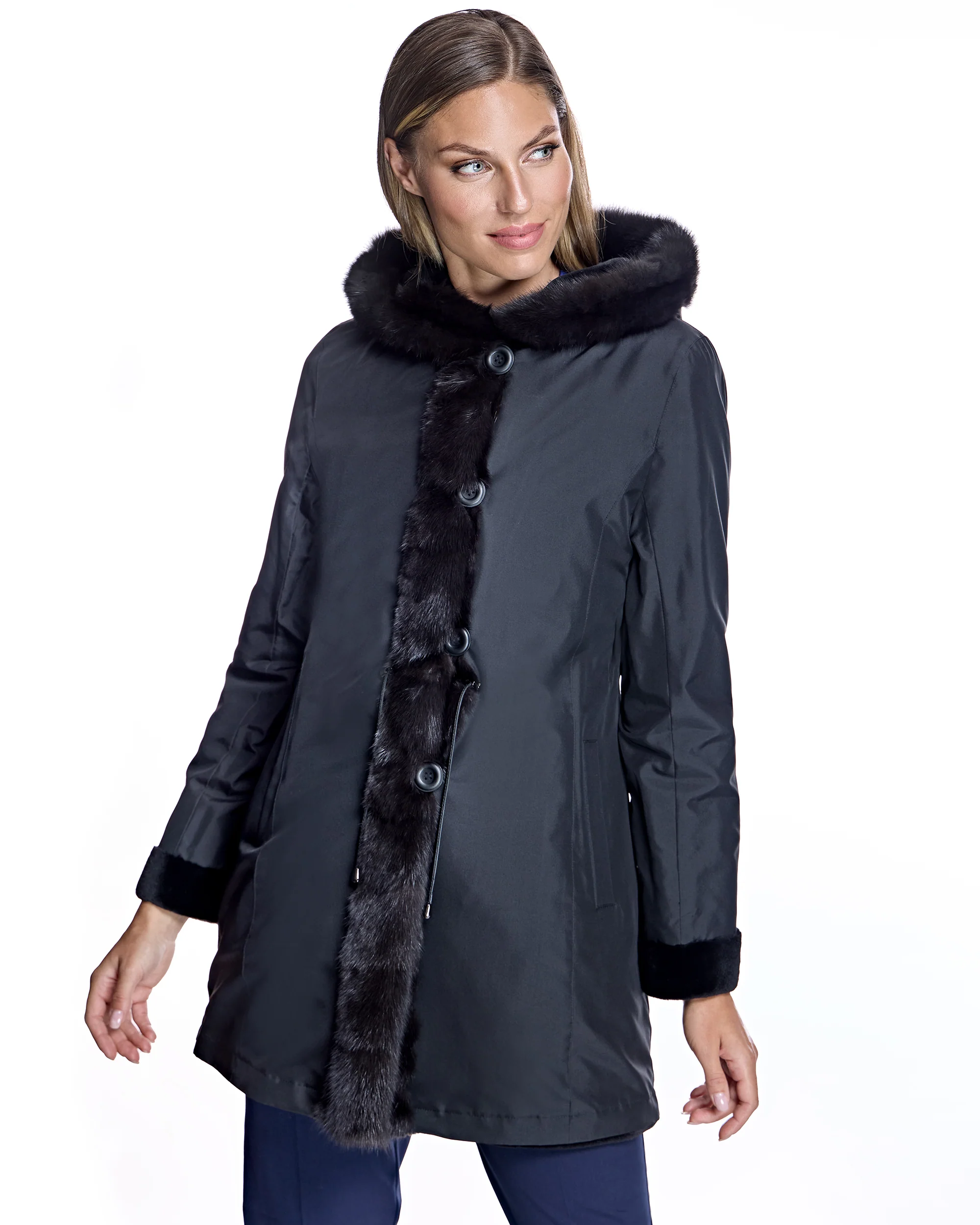 Sheared Mink Reversible Coat with Sable Trim-Maximilian - Image 7