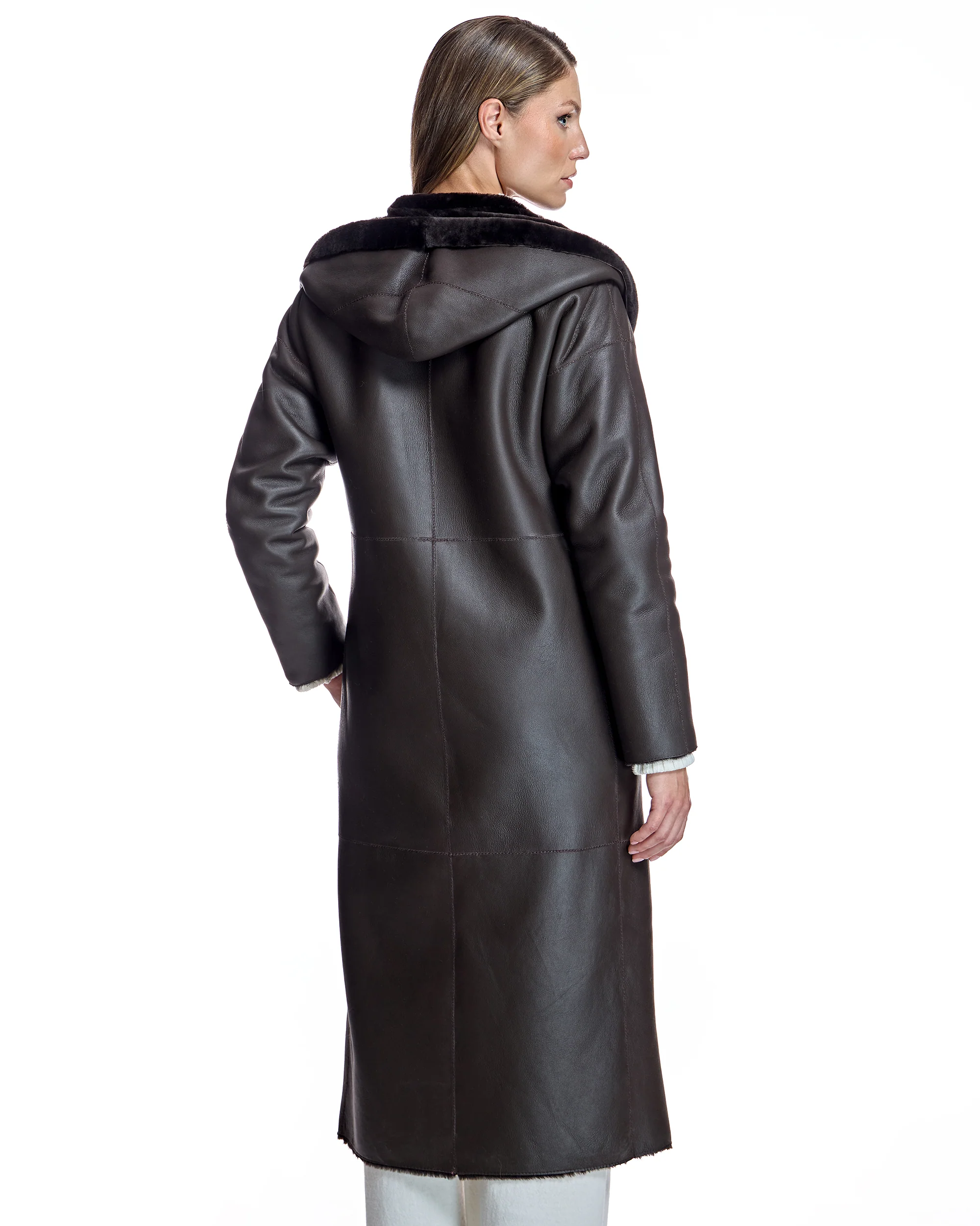 Reversible Hooded Nappa Shearling Coat-Maximilian - Image 3