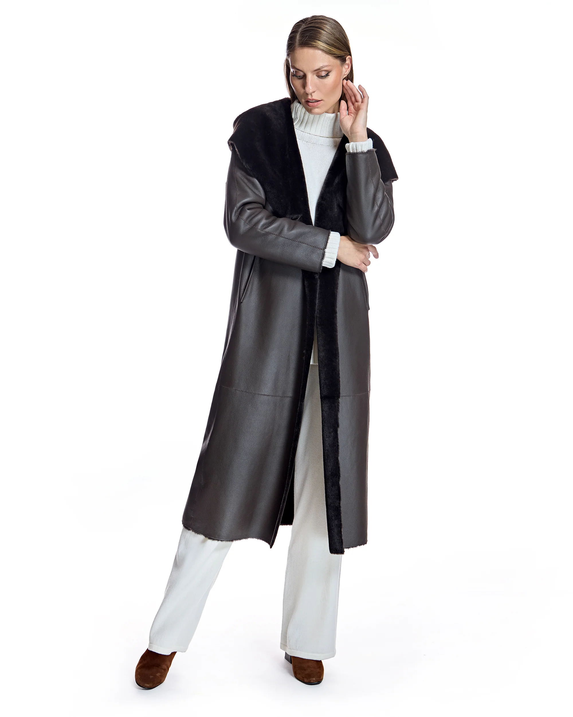 Reversible Hooded Nappa Shearling Coat-Maximilian - Image 4