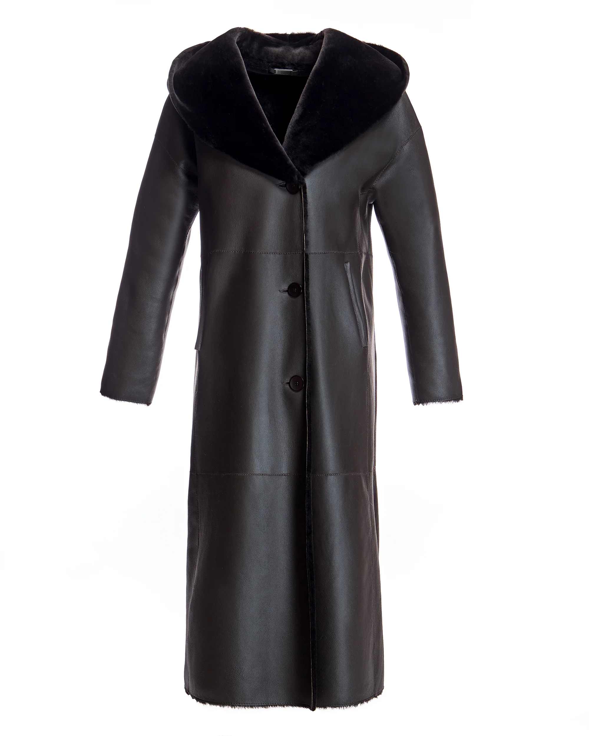 Reversible Hooded Nappa Shearling Coat-Maximilian - Image 5