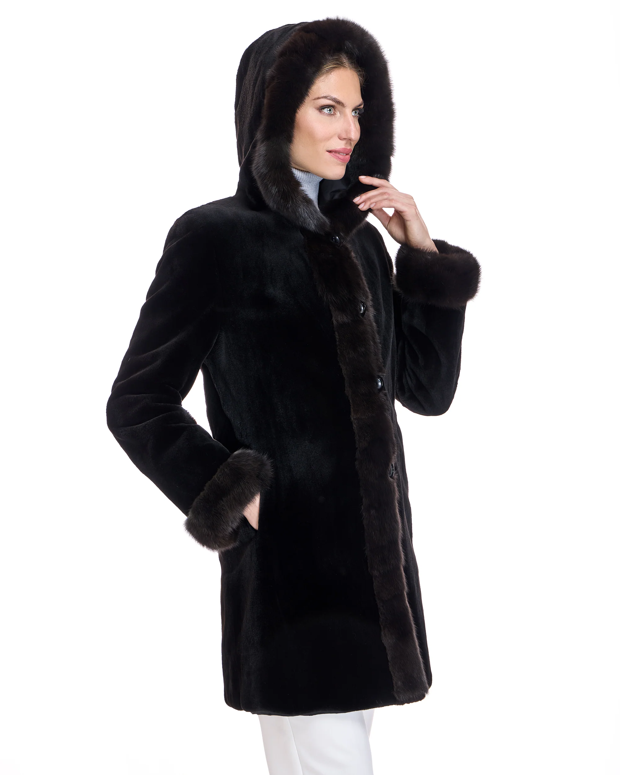 Reversible Sheared Mink & Sable Section Coat - Image 5