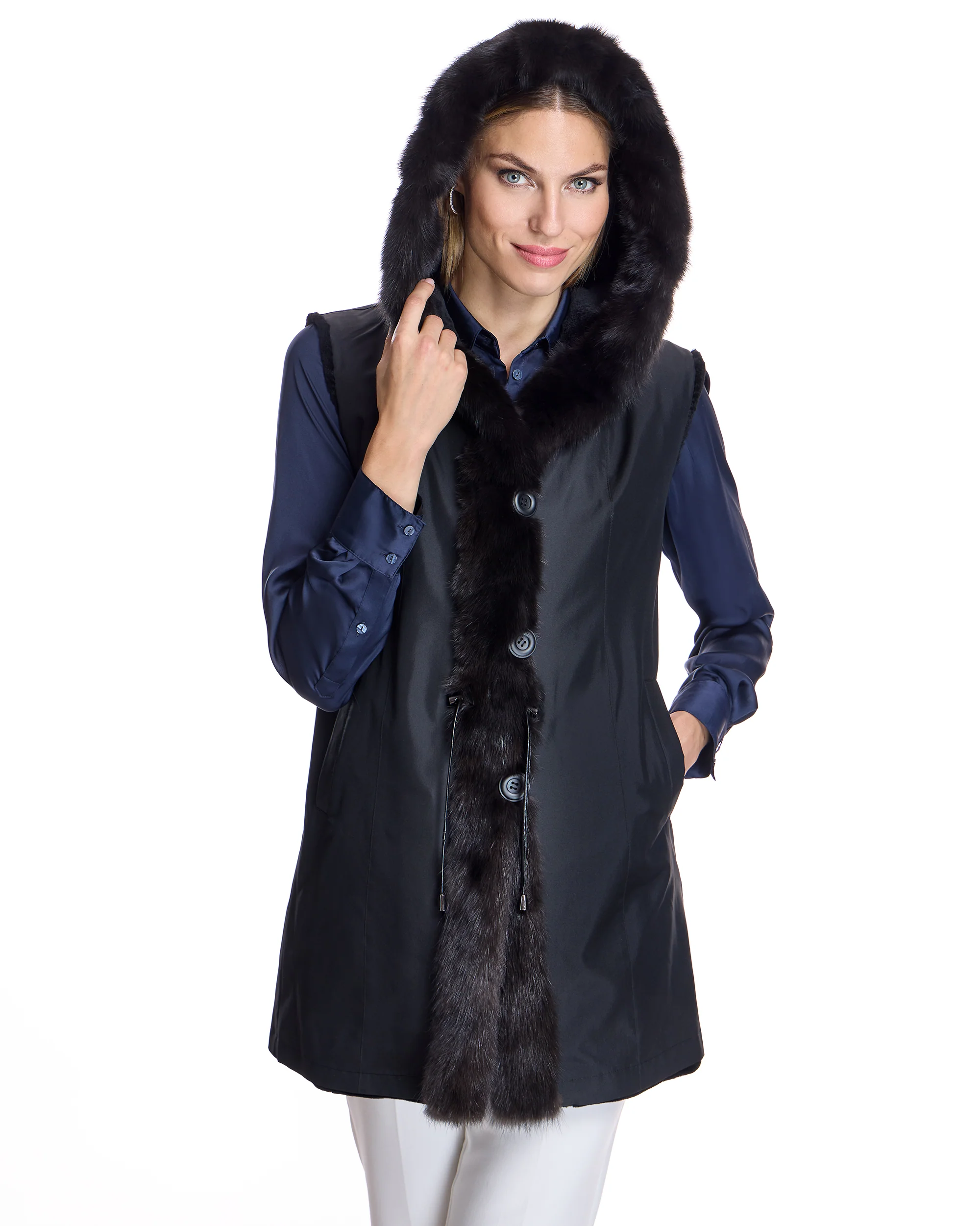 Reversible Sheared Mink & Sable Section Vest - Image 3