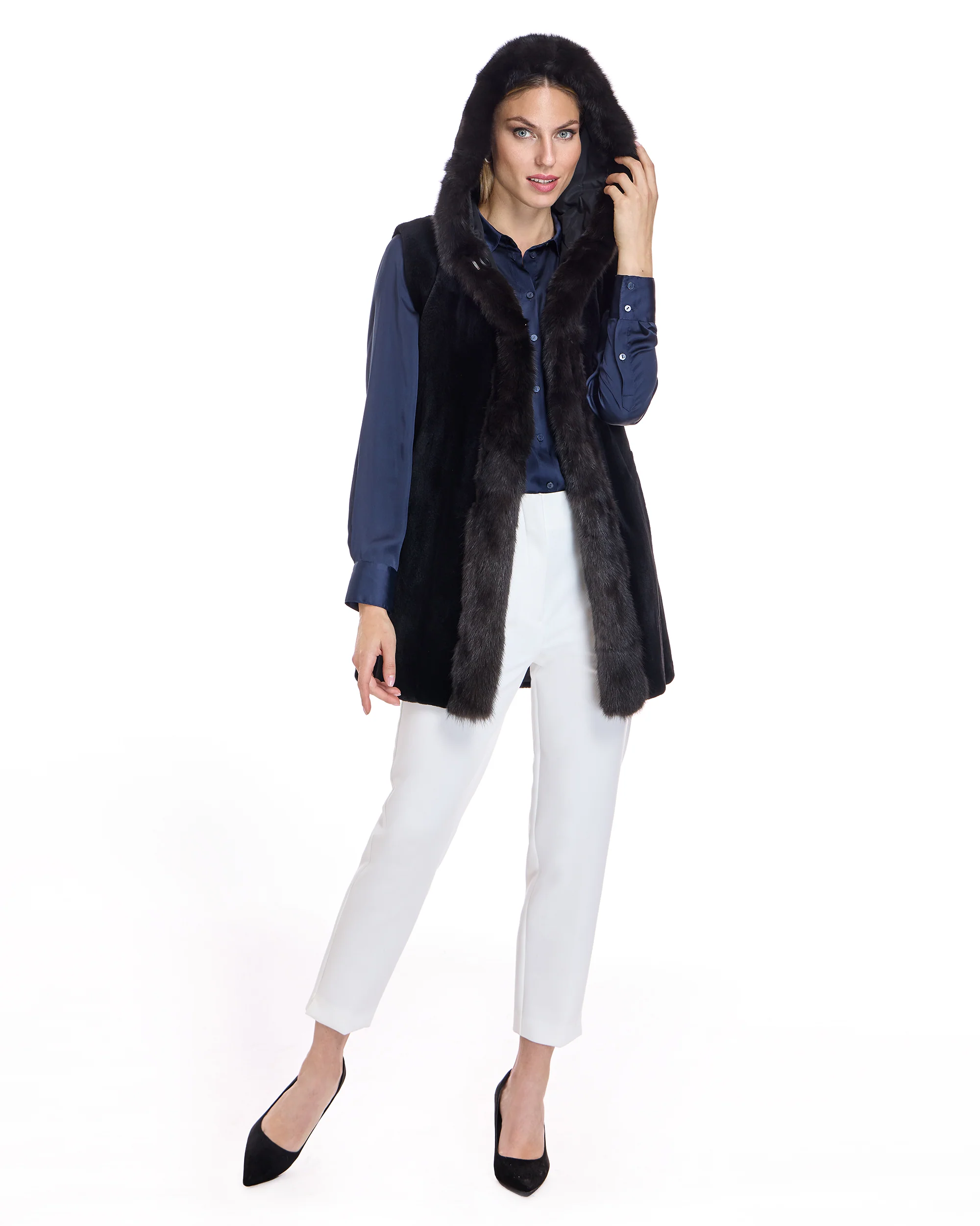 Reversible Sheared Mink & Sable Section Vest - Image 4