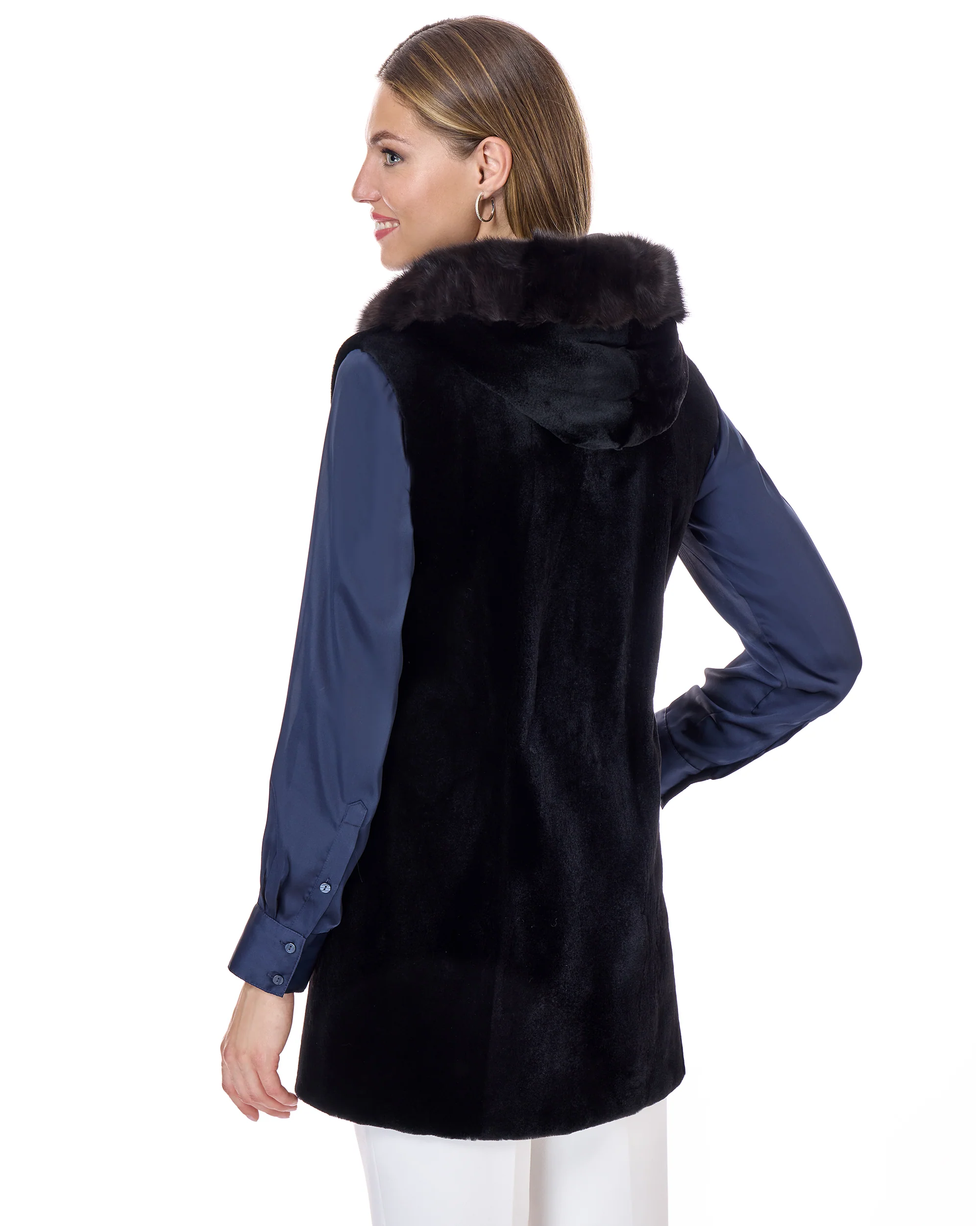 Reversible Sheared Mink & Sable Section Vest - Image 5