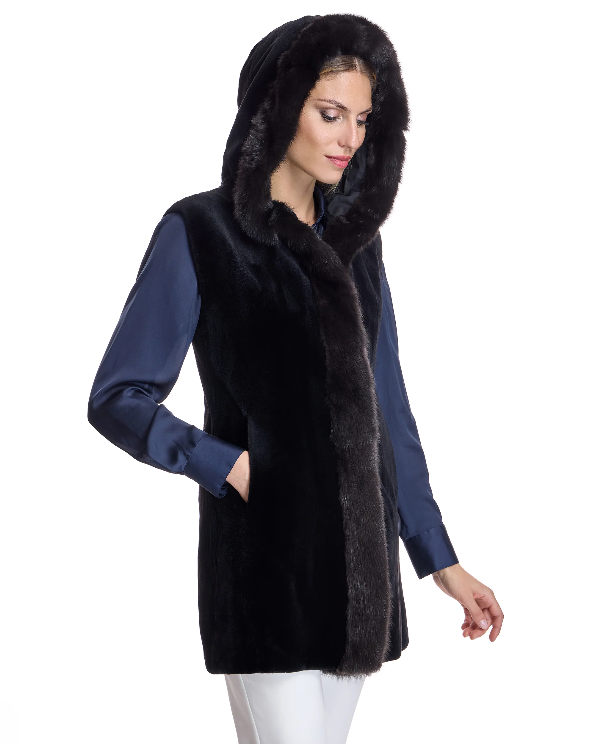 Reversible Sheared Mink & Sable Section Vest - Image 7