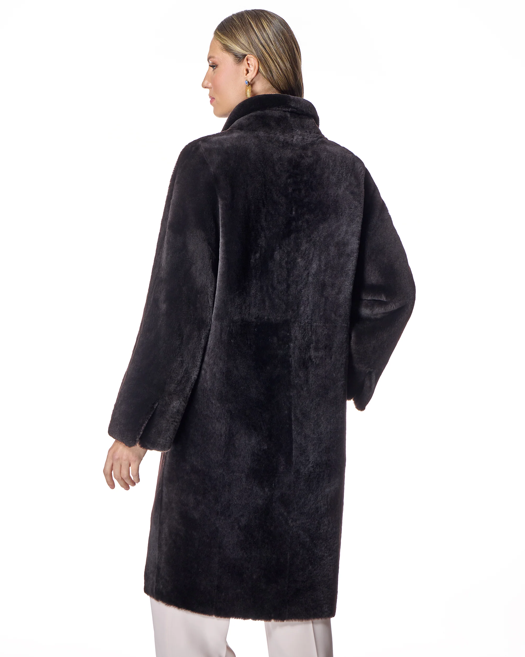 42" Dark Brown dyed Shearling Coat with Notch Collar -Maximilian - Image 3