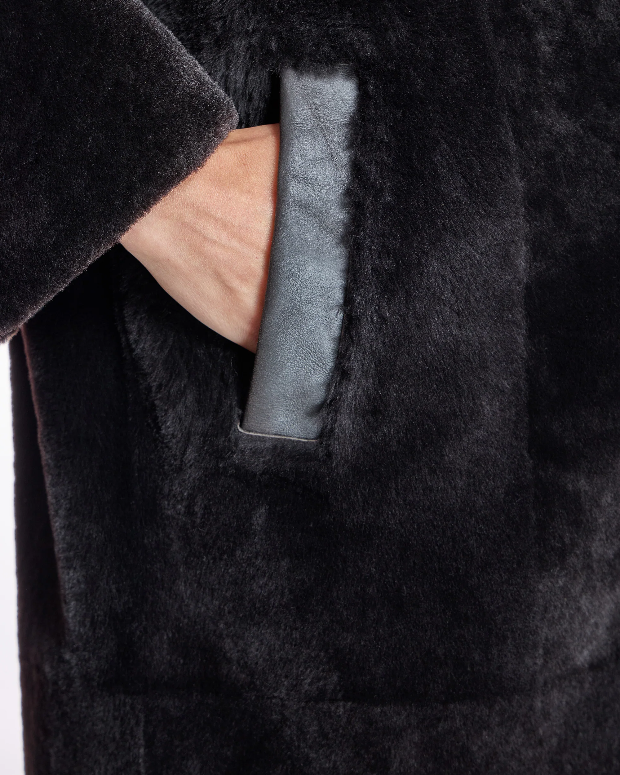 42" Dark Brown dyed Shearling Coat with Notch Collar -Maximilian - Image 6