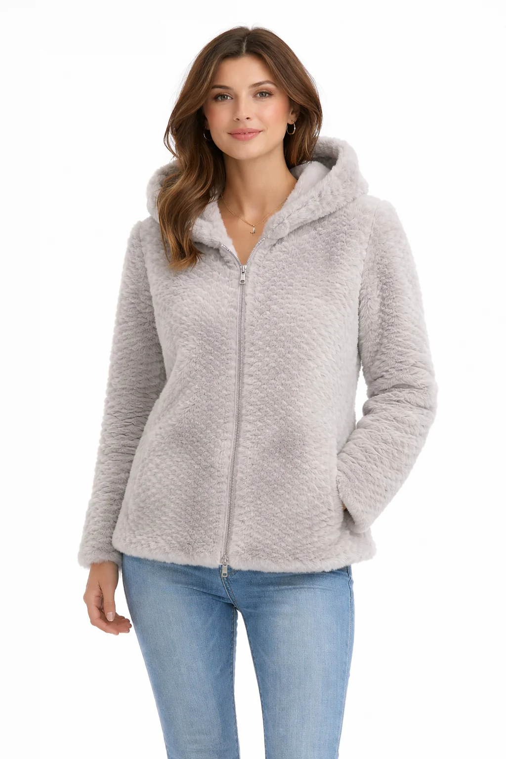 Sapphire Mink Hooded Jacket in Textured Finish | Maximilian - Image 3