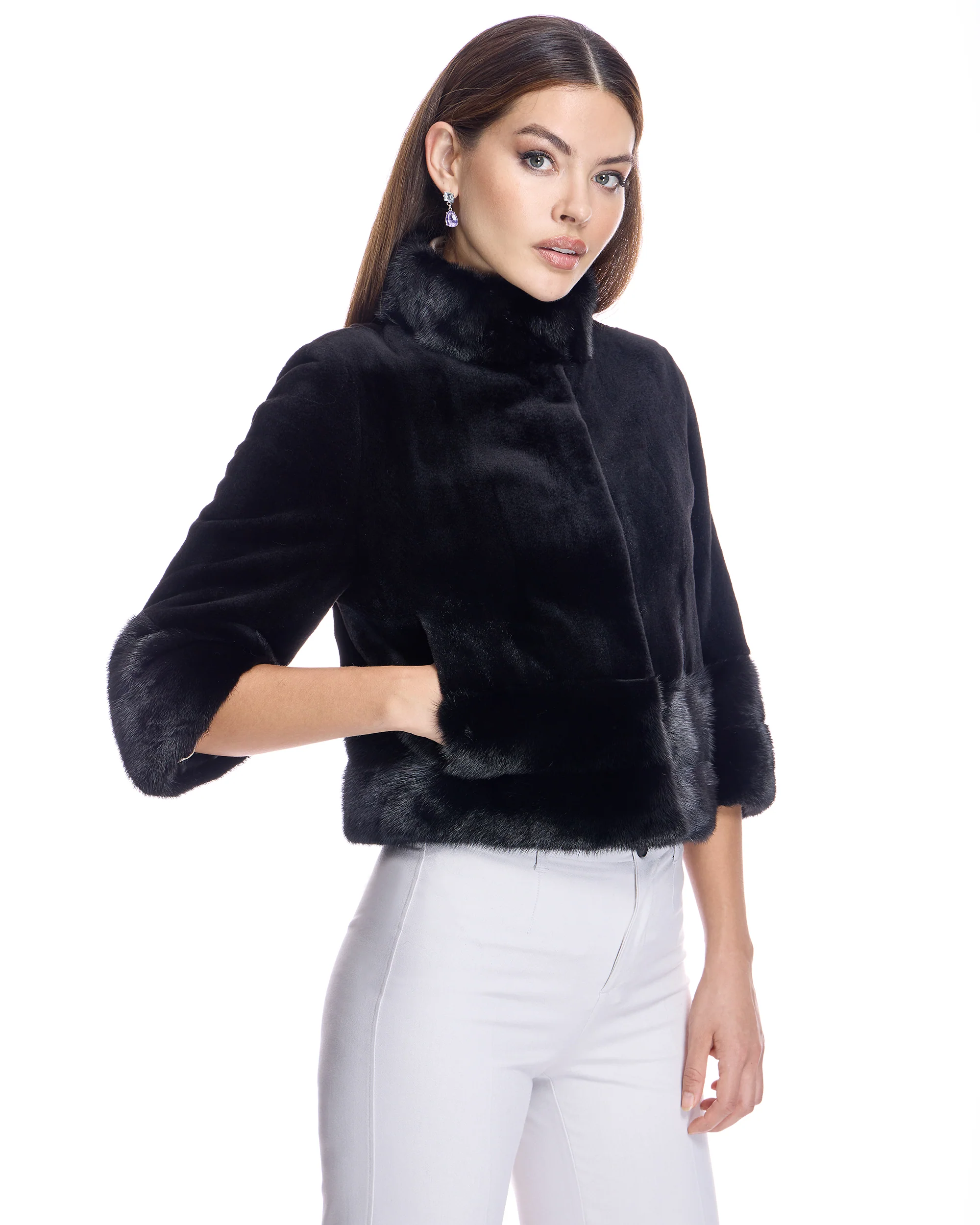 Sheared Mink Bolero With Long Hair trim - Image 4