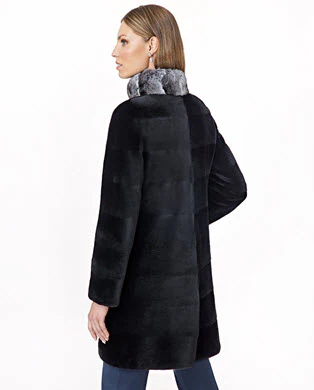 Sheared Mink Reversible Coat with Chinchilla Trim - Image 3
