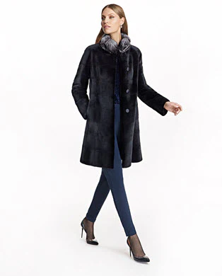 Sheared Mink Reversible Coat with Chinchilla Trim - Image 4