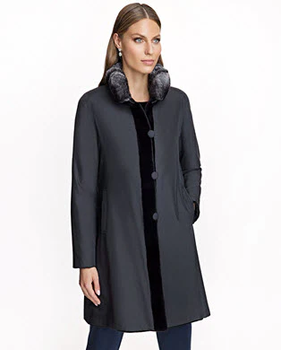 Sheared Mink Reversible Coat with Chinchilla Trim - Image 5