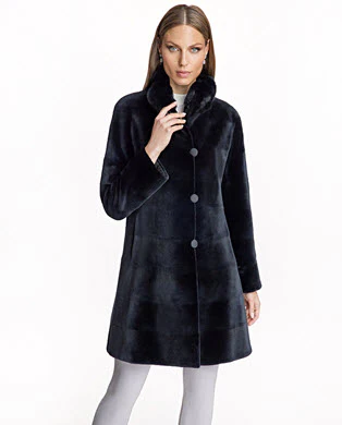 Sheared Mink Reversible Coat with Chinchilla Trim - Image 7