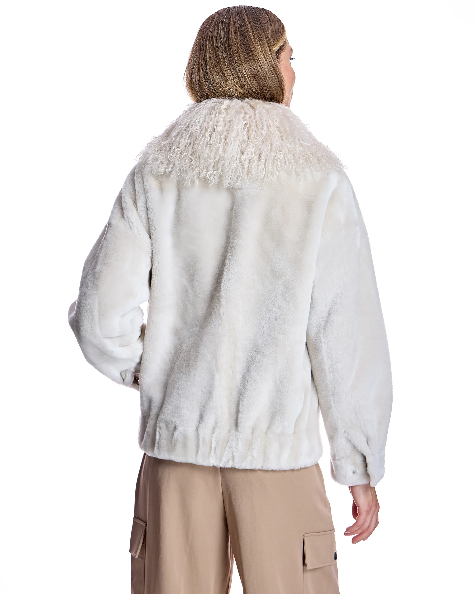 Julia & Stella by Maximilian Shearling Lamb Bomber Jacket with Dyed Mongolian Lamb Collar - Image 4