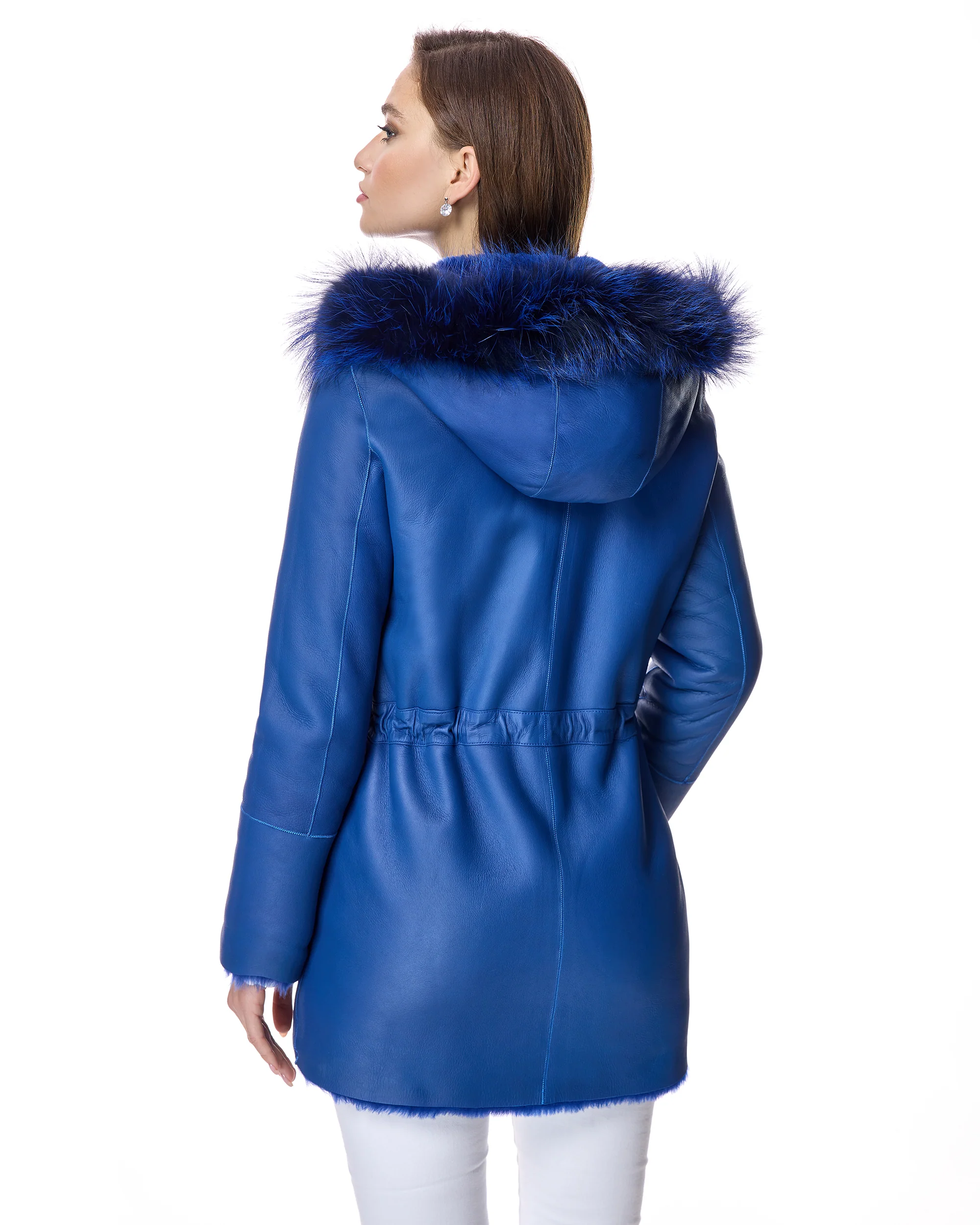 Shearling Lamb Jacket Reversible with Fox Trimmed Hood - Image 3