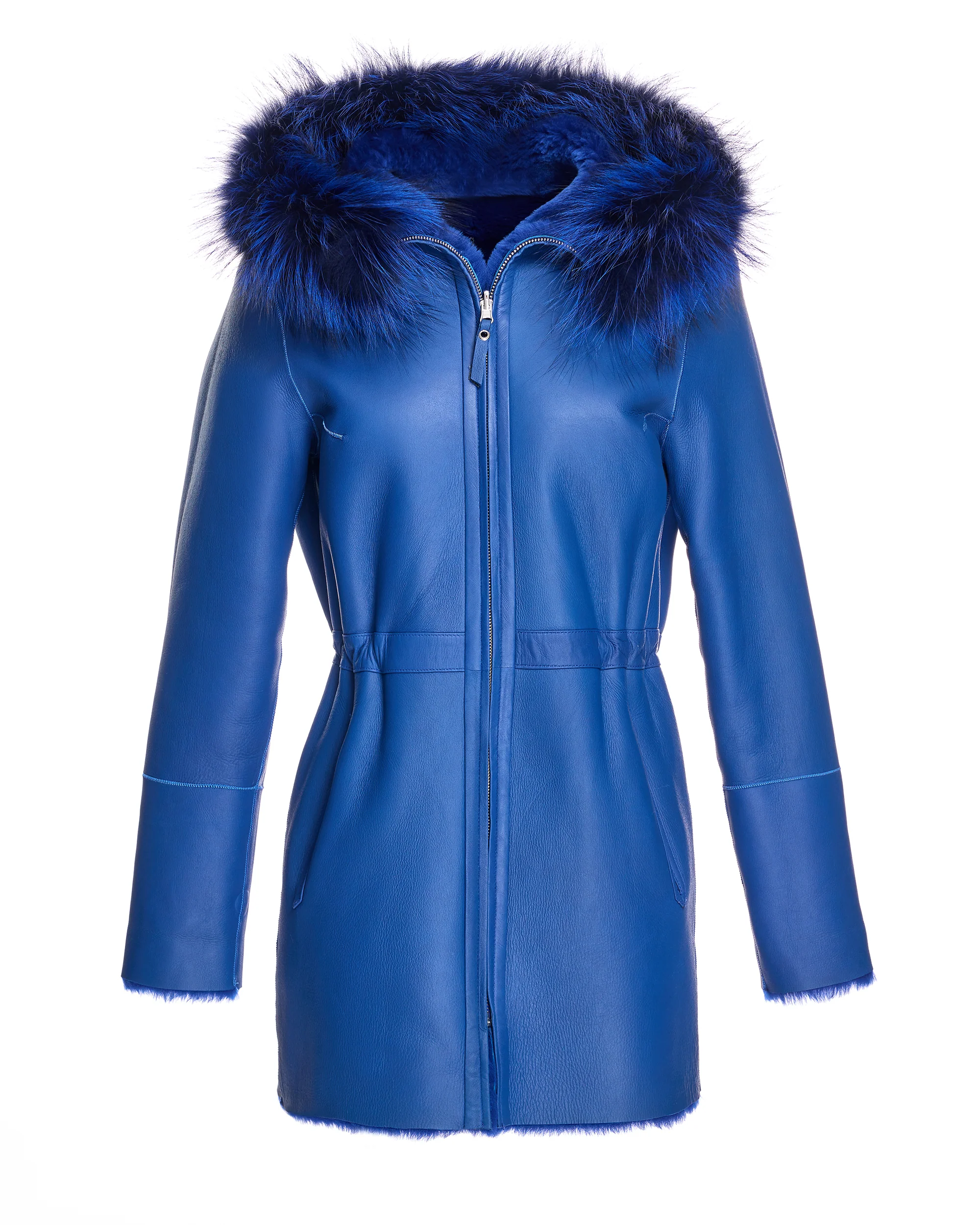 Shearling Lamb Jacket Reversible with Fox Trimmed Hood - Image 5