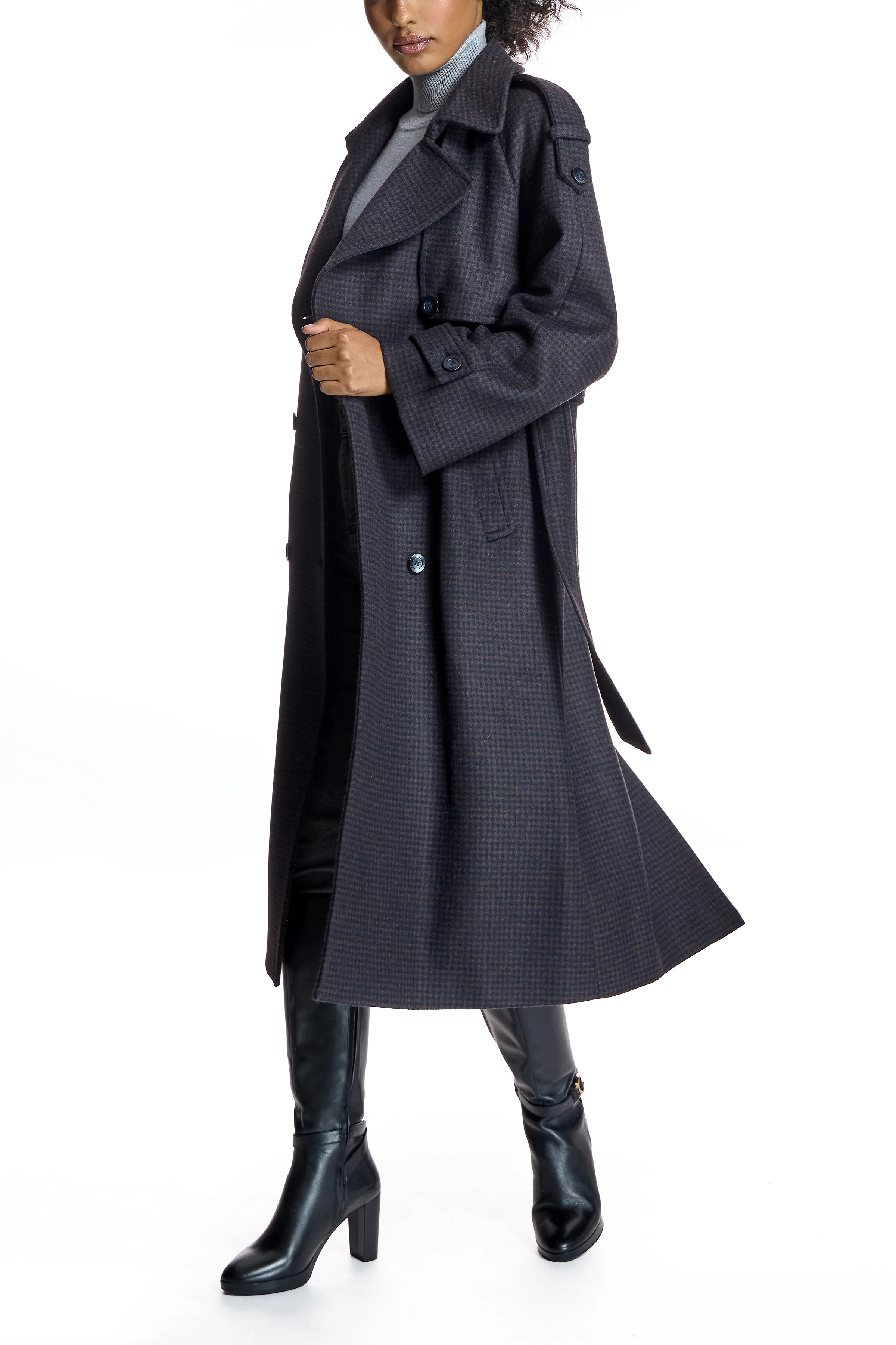 Wool blend Houndstooth Trench - Image 4