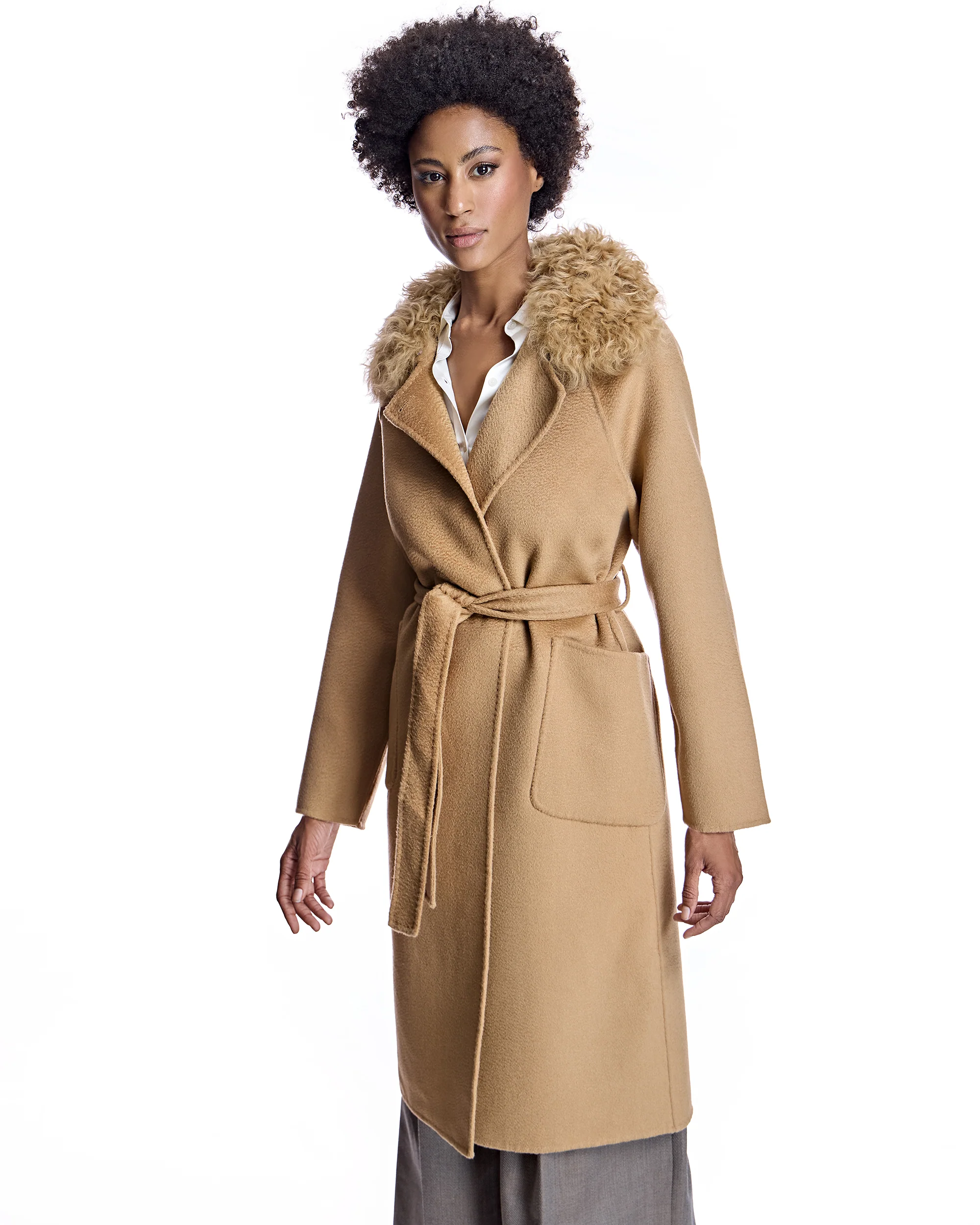 Wool Short Coat with Shearling Collar - Image 10