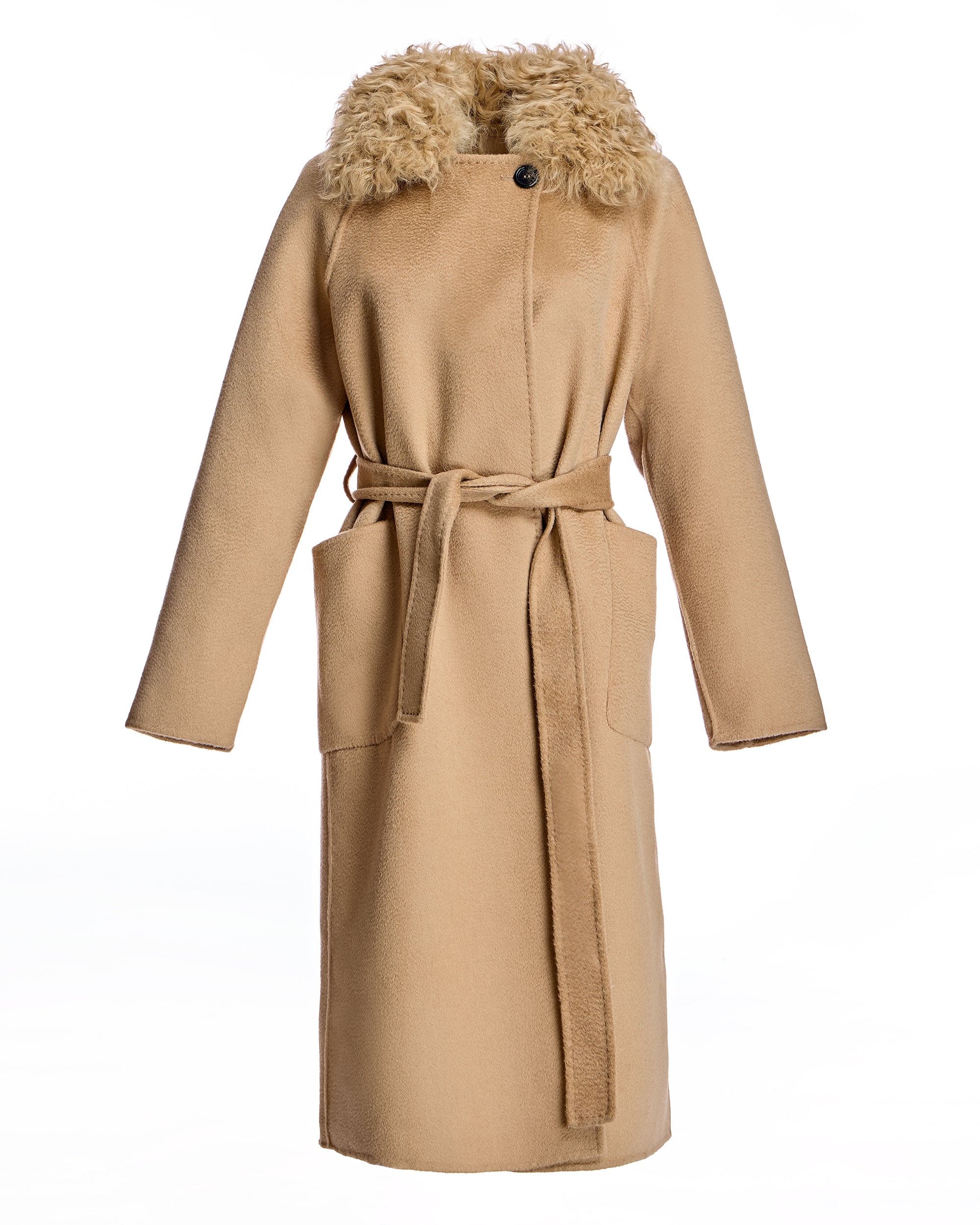 Wool Short Coat with Shearling Collar - Image 11