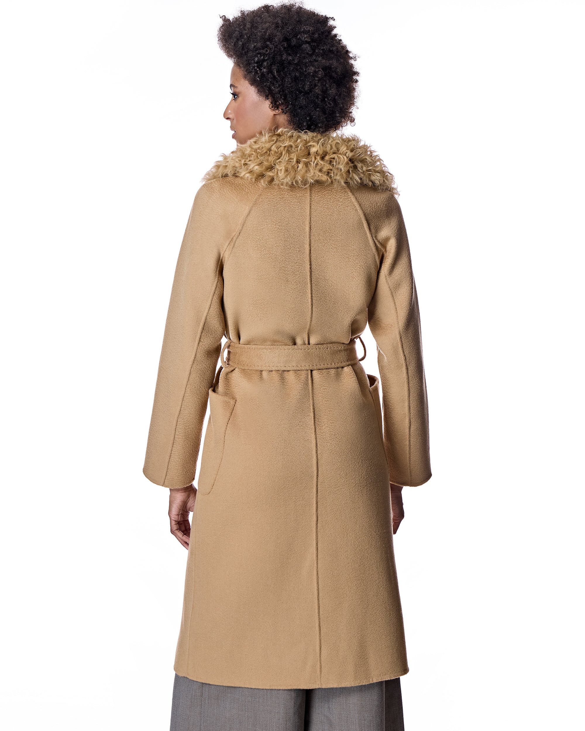 Wool Short Coat with Shearling Collar - Image 4