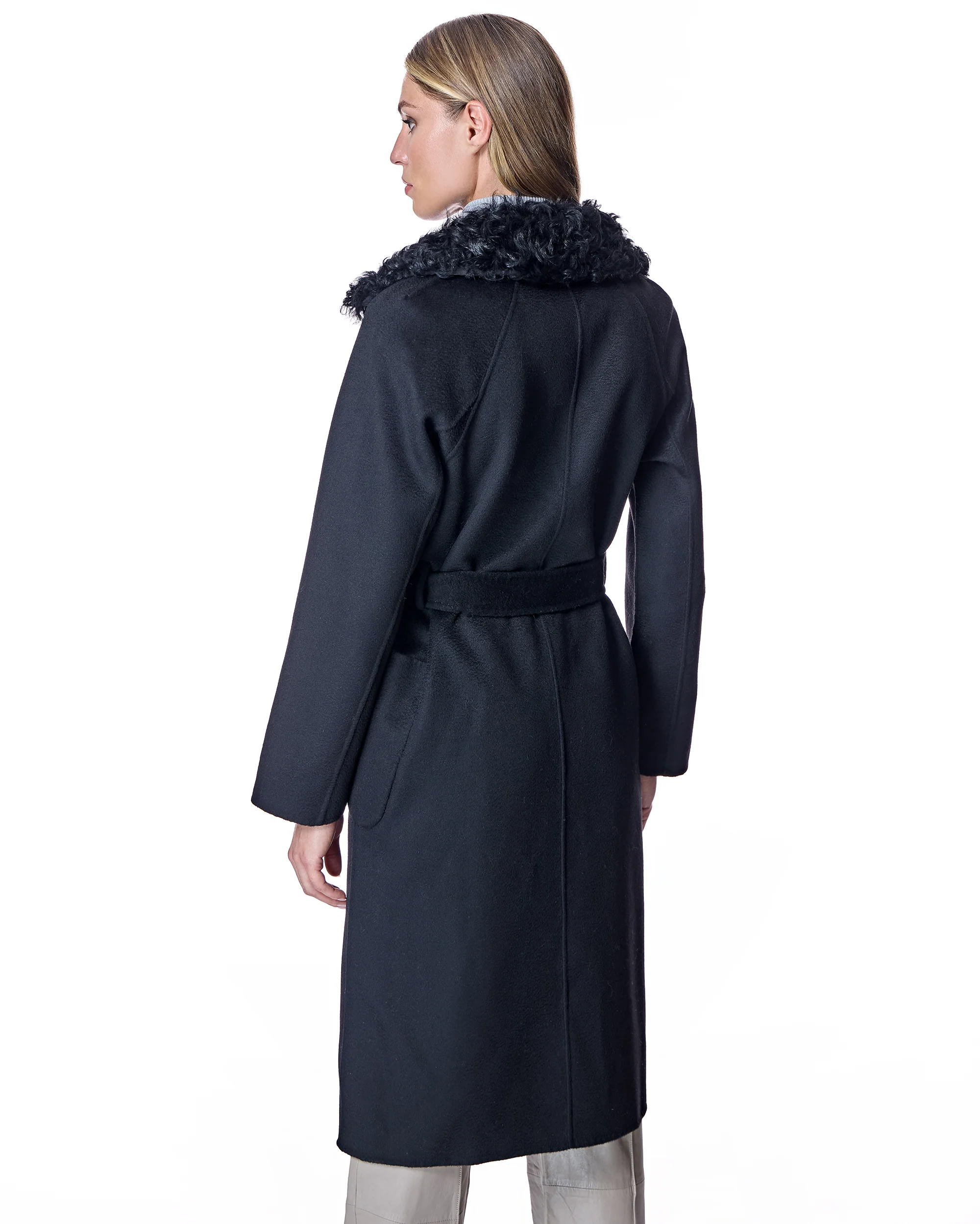 Wool Short Coat with Shearling Collar - Image 5