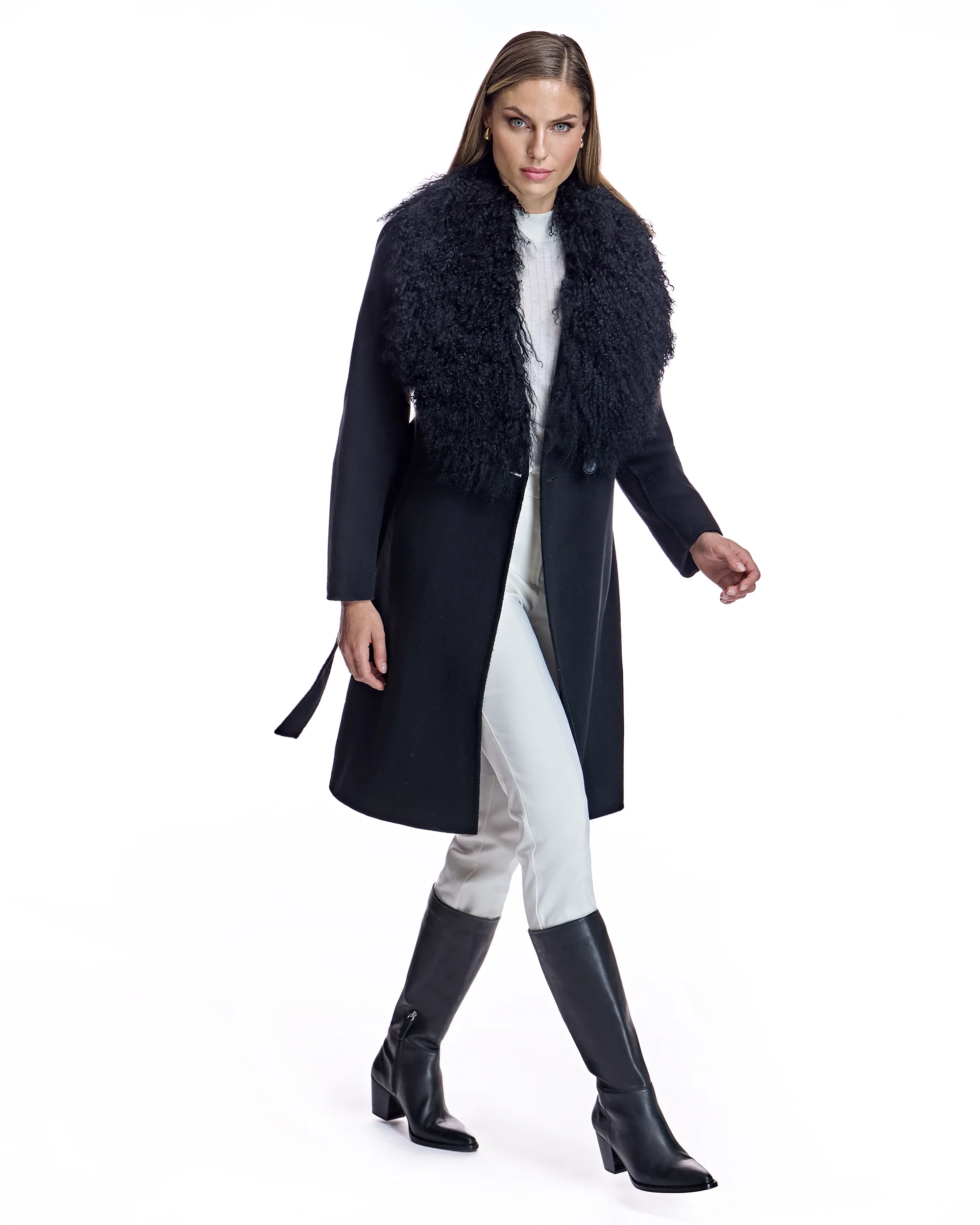 Julia & Stella by Maximilian Wool Wrap Coat With Shearling Collar - Image 3