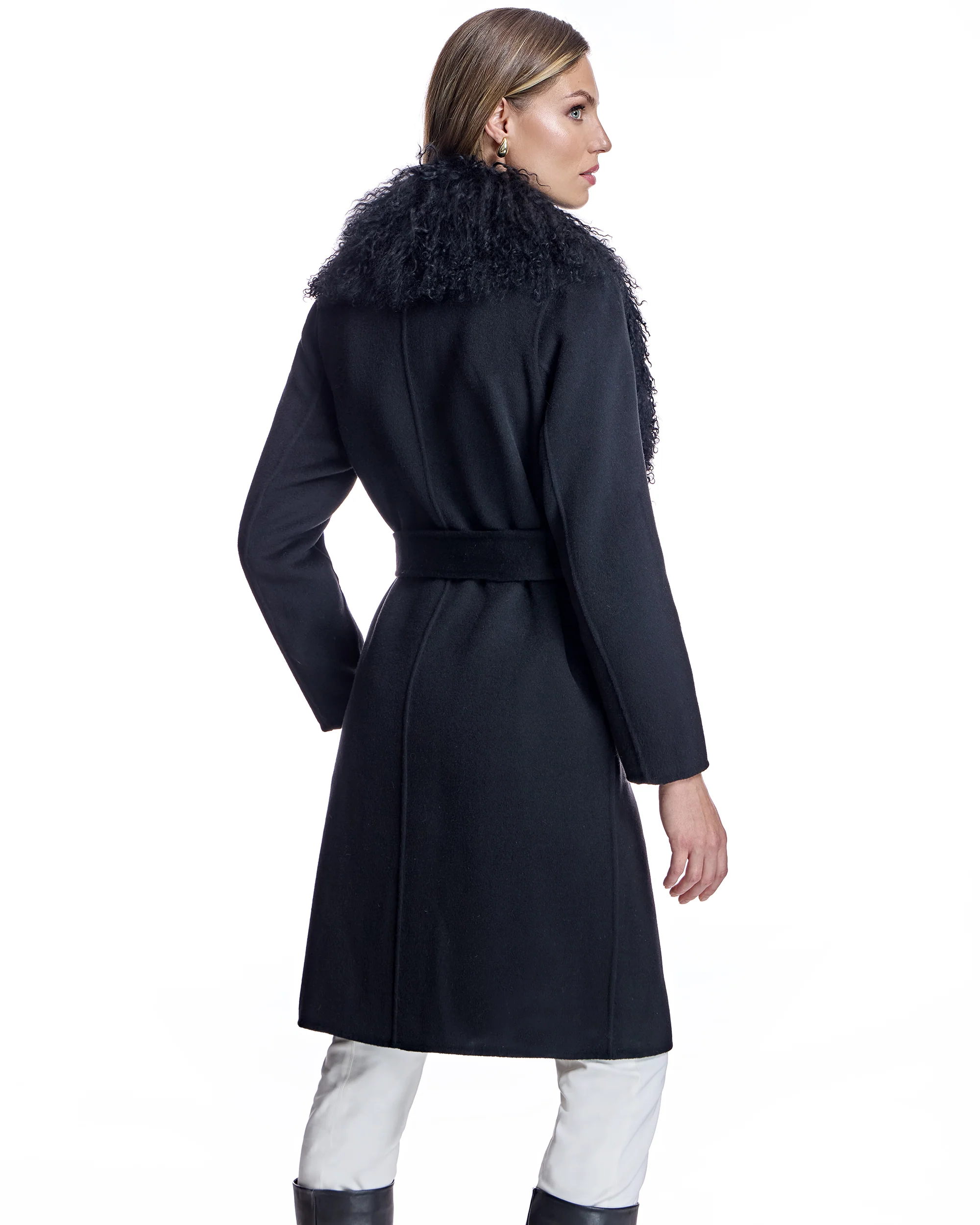 Julia & Stella by Maximilian Wool Wrap Coat With Shearling Collar - Image 4