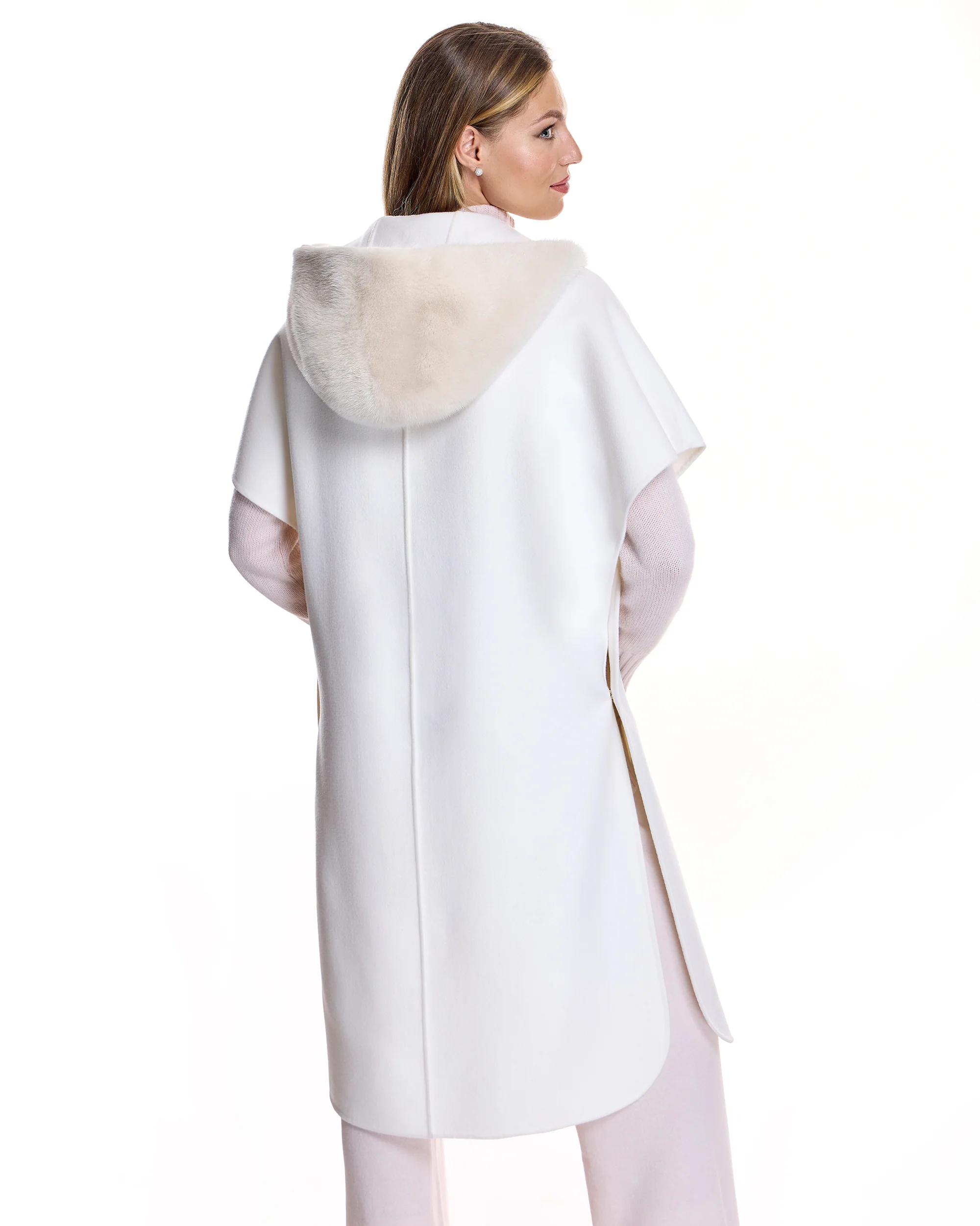 Woolblend Cape with Mink Trim Hood - Image 4