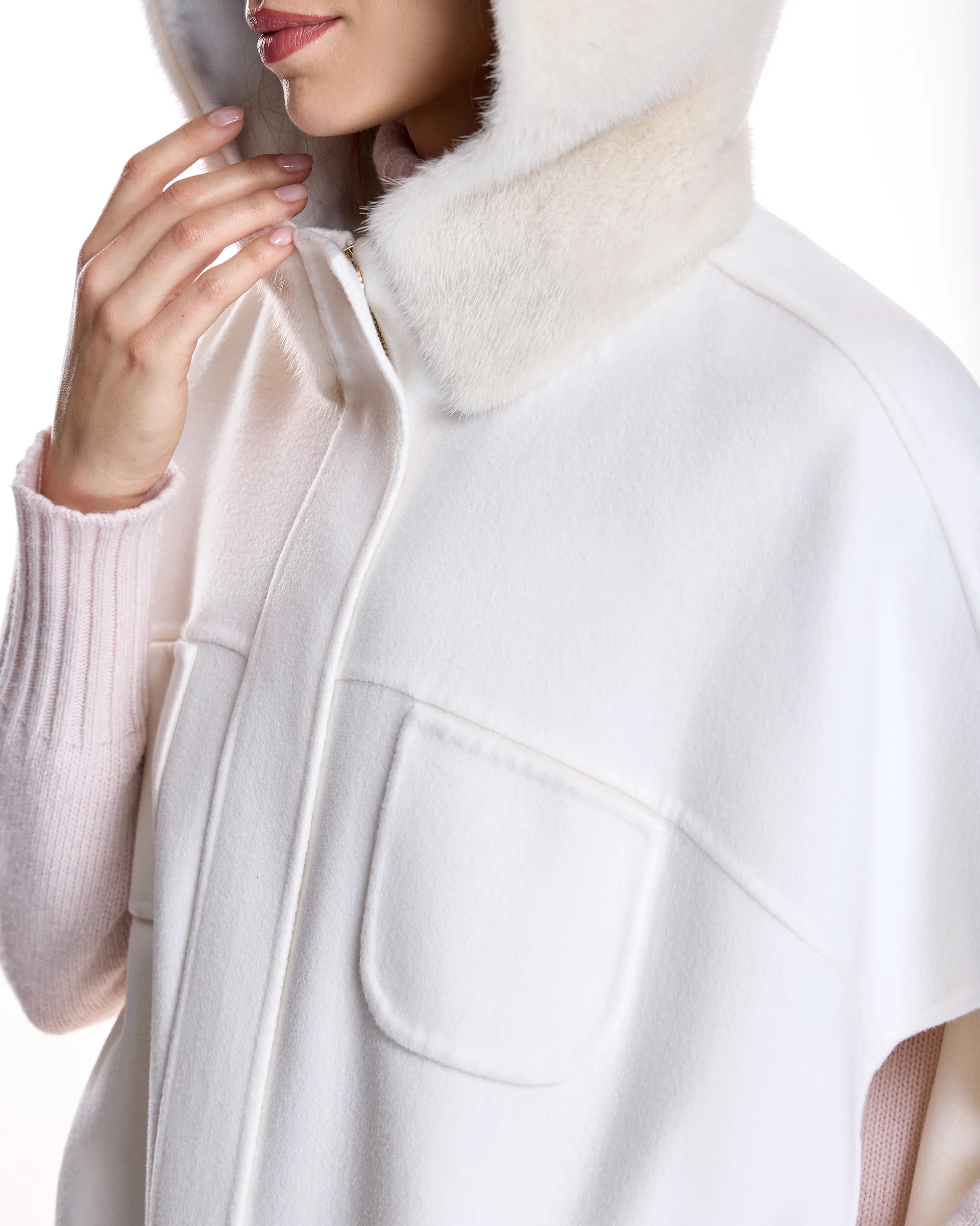 Woolblend Cape with Mink Trim Hood - Image 5
